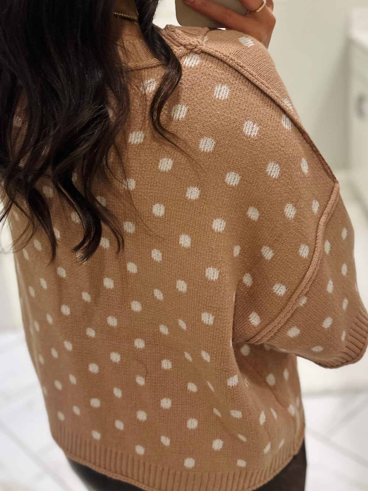 The Penelope Camel Polka Dot Sweater Knit Top