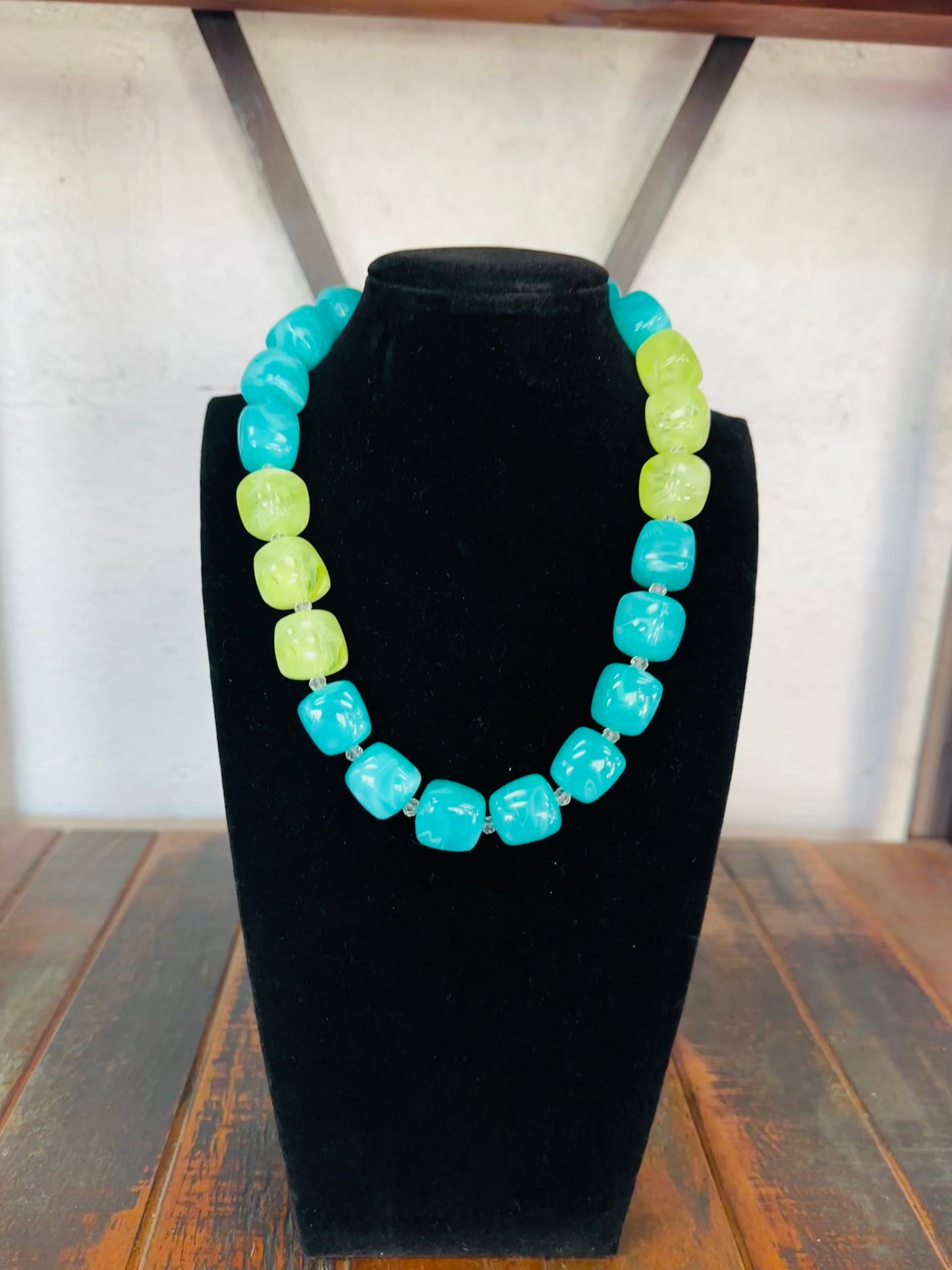Turquoise + Lime Chunky Bead Color Block Necklace