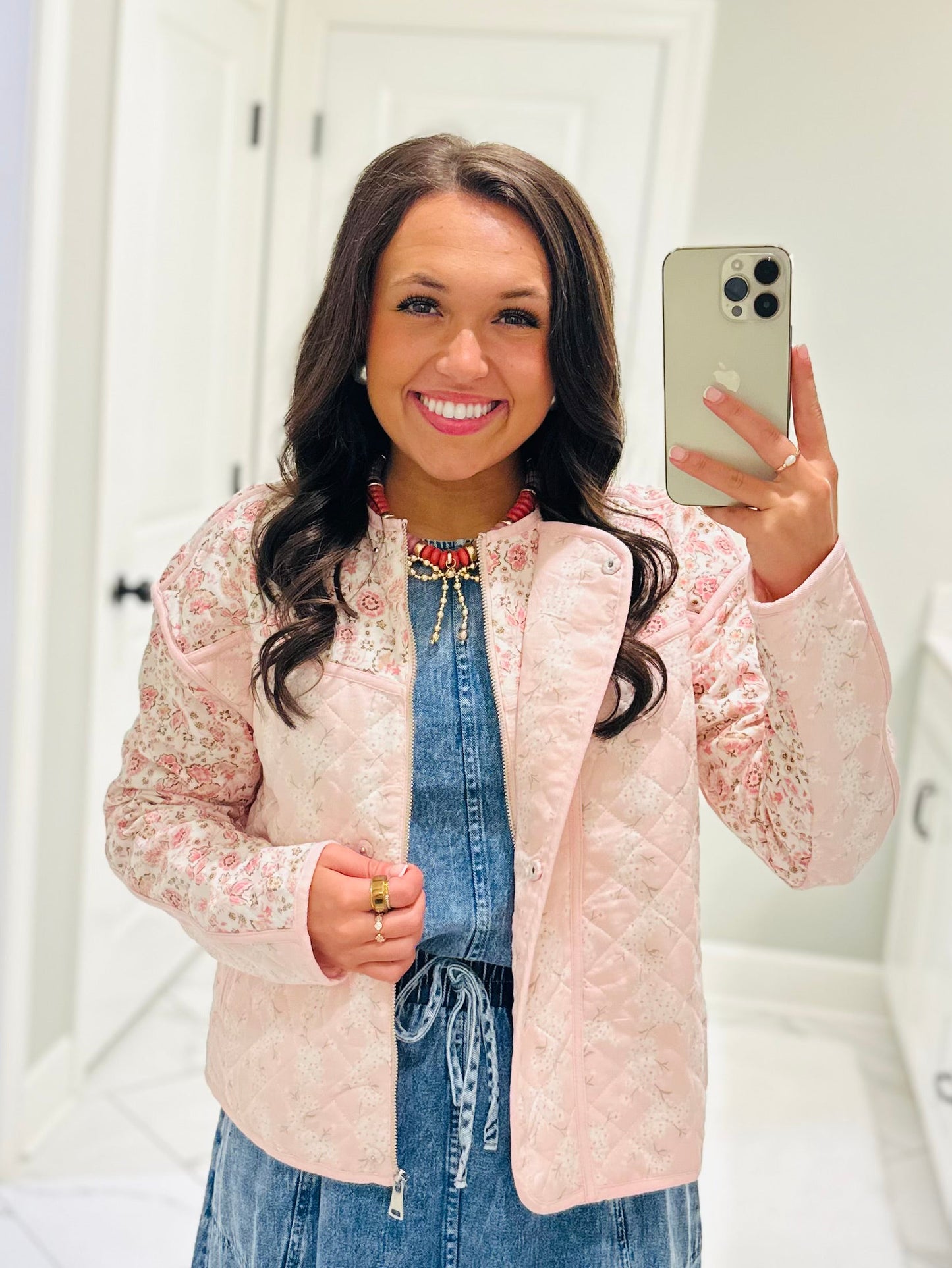 The Amelia Pink Floral Quilted Jacket