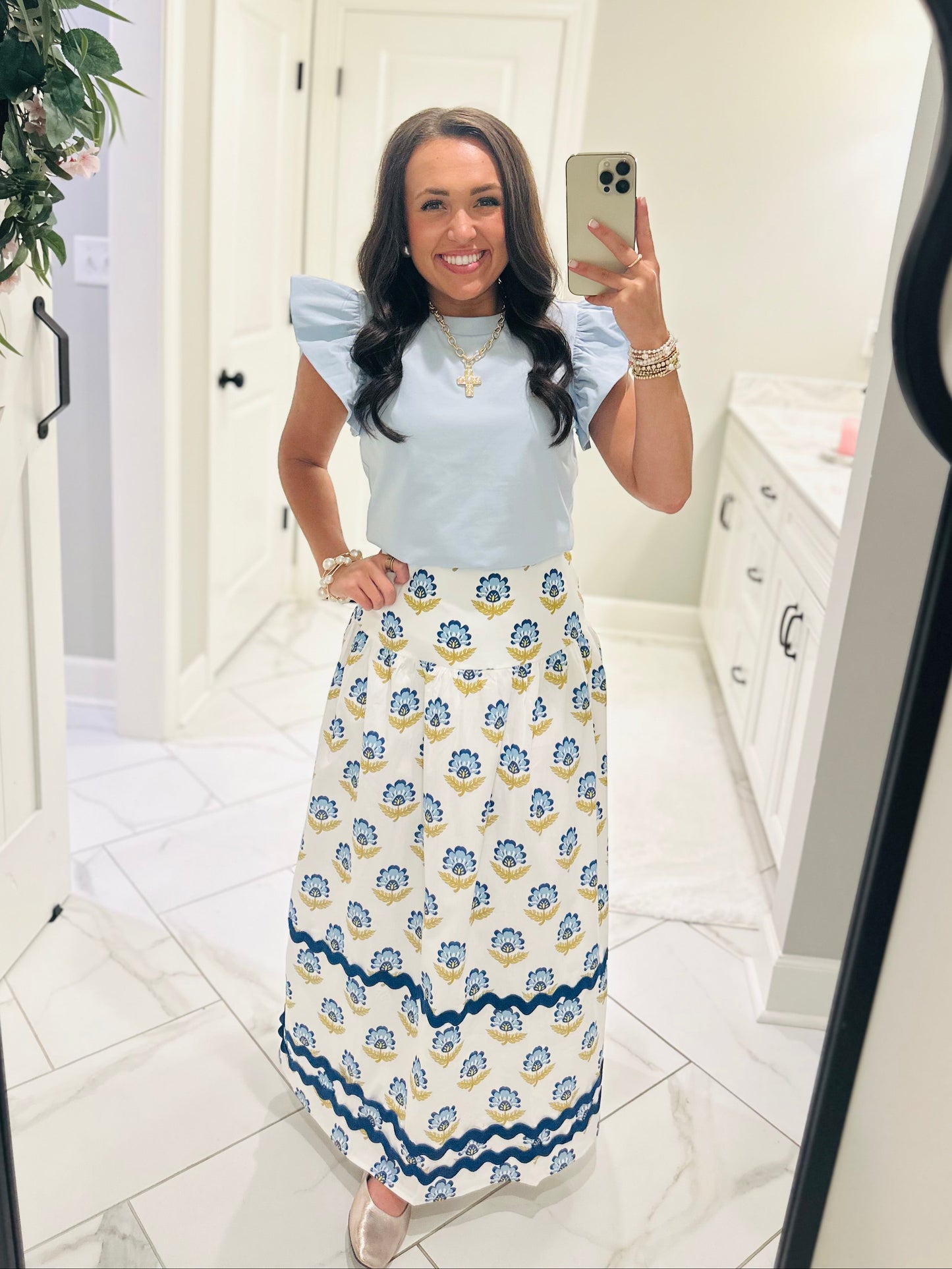 The Tillie Baby Blue Ruffled Sleeve Top