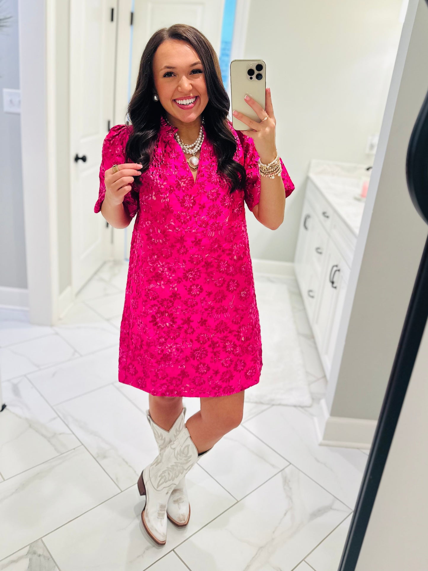 The Harrington Fuchsia Jacquard Shift Dress