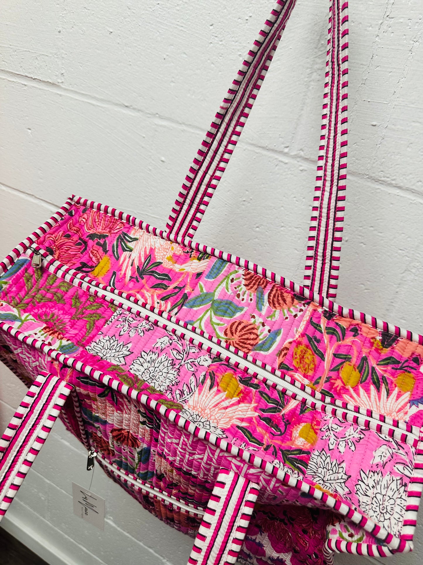 The Rose Pink Patchwork Quilted Tote Bag