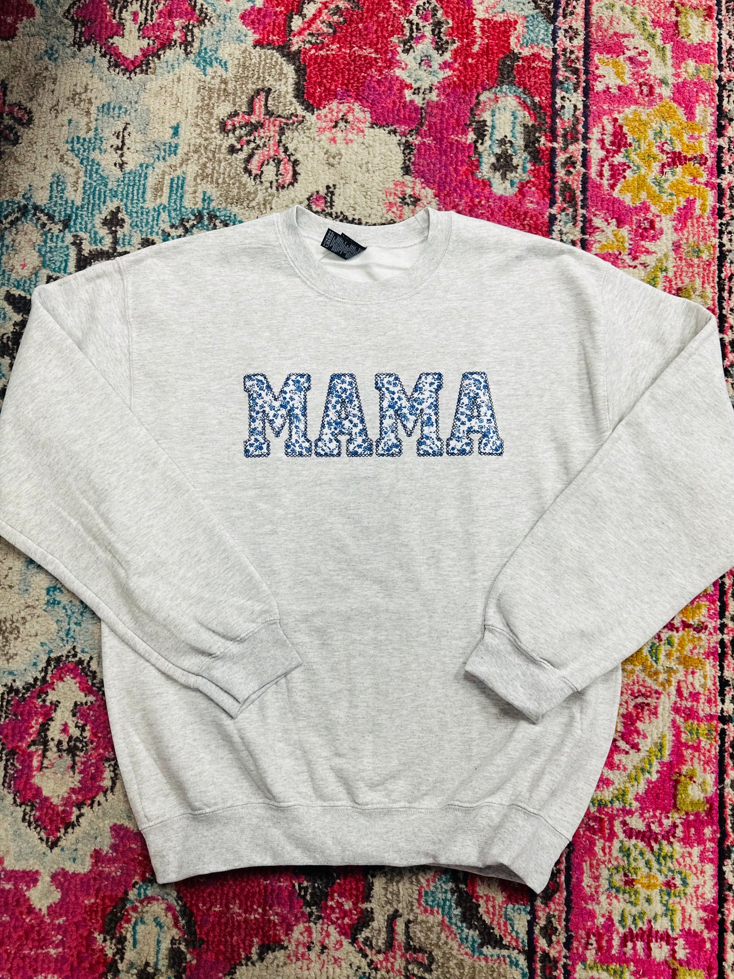 The Mama Blue Floral Embroiderd Sweatshirt