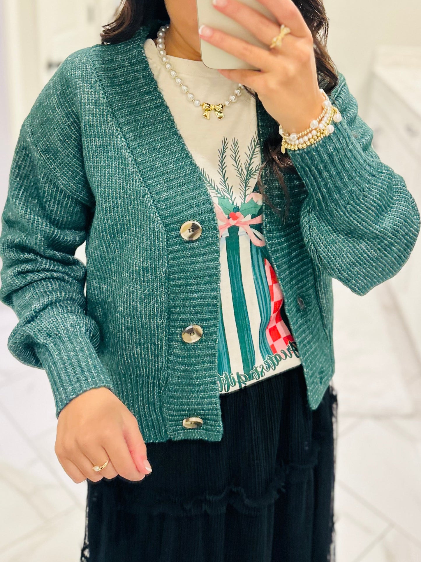 The Izzy Hunter Green Front Button Cardigan