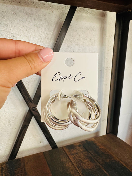 Silver Triple Hoops