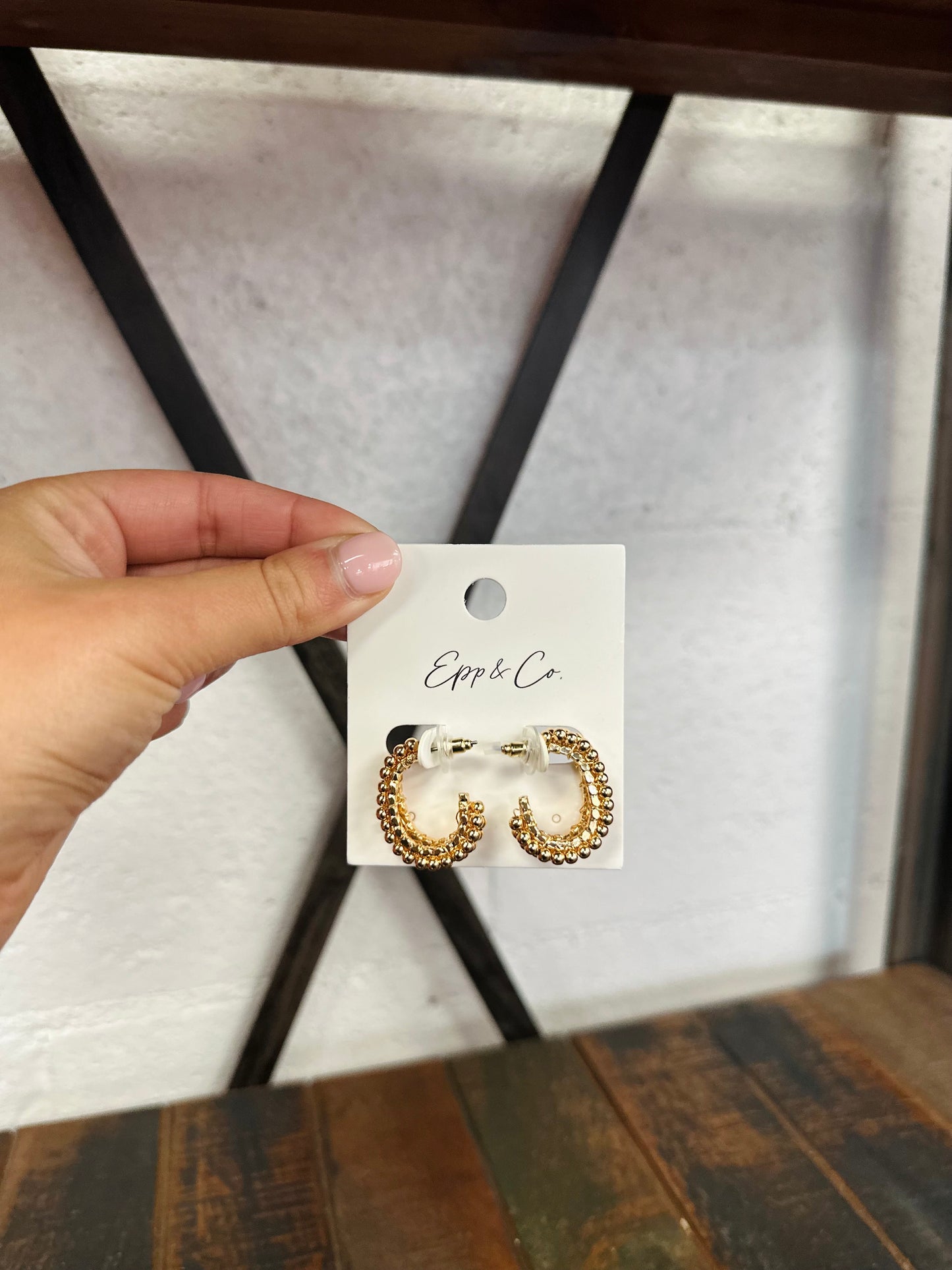 Gold Beaded Double Hoops