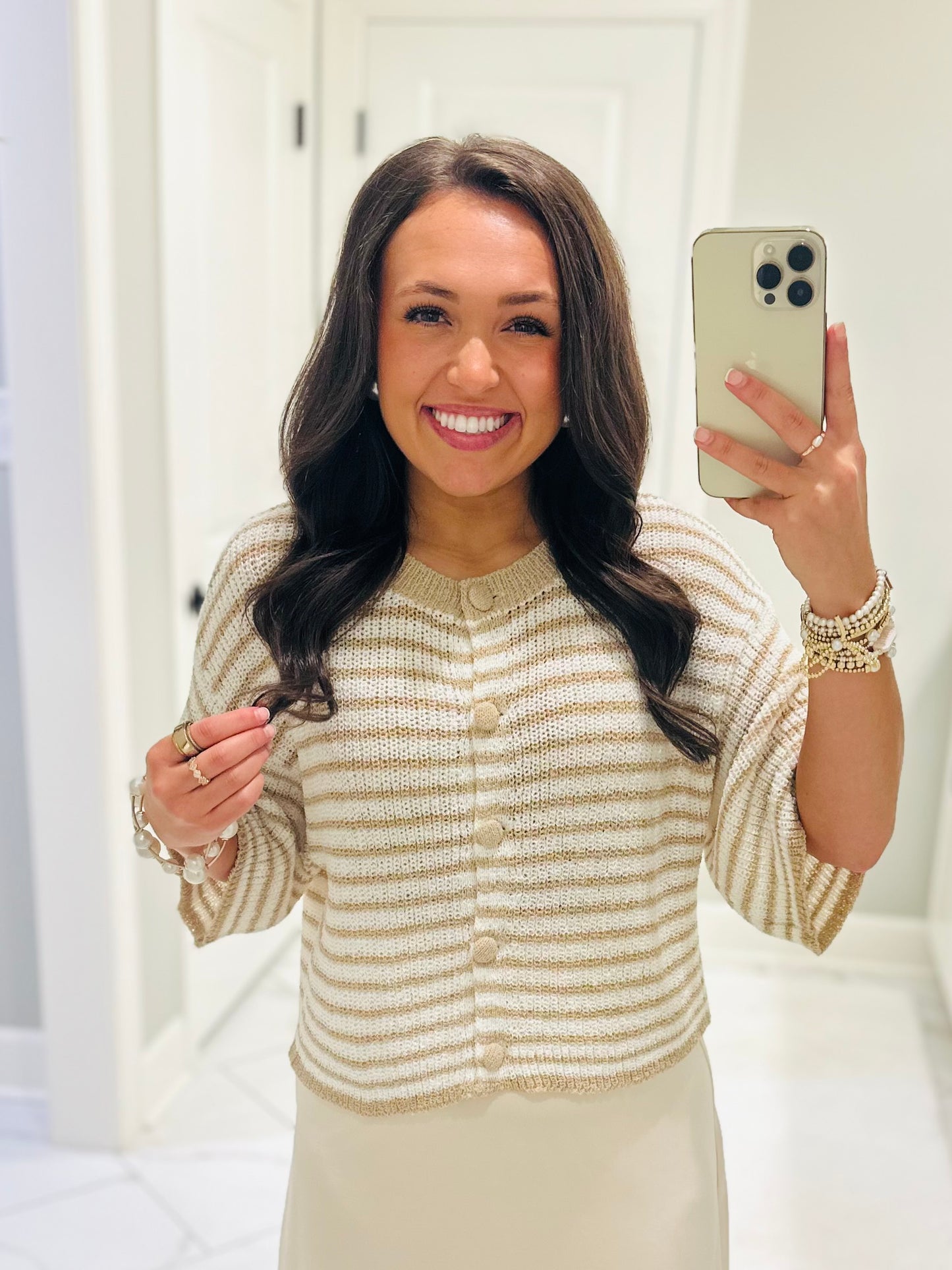 The Julie Taupe Striped Knit Top