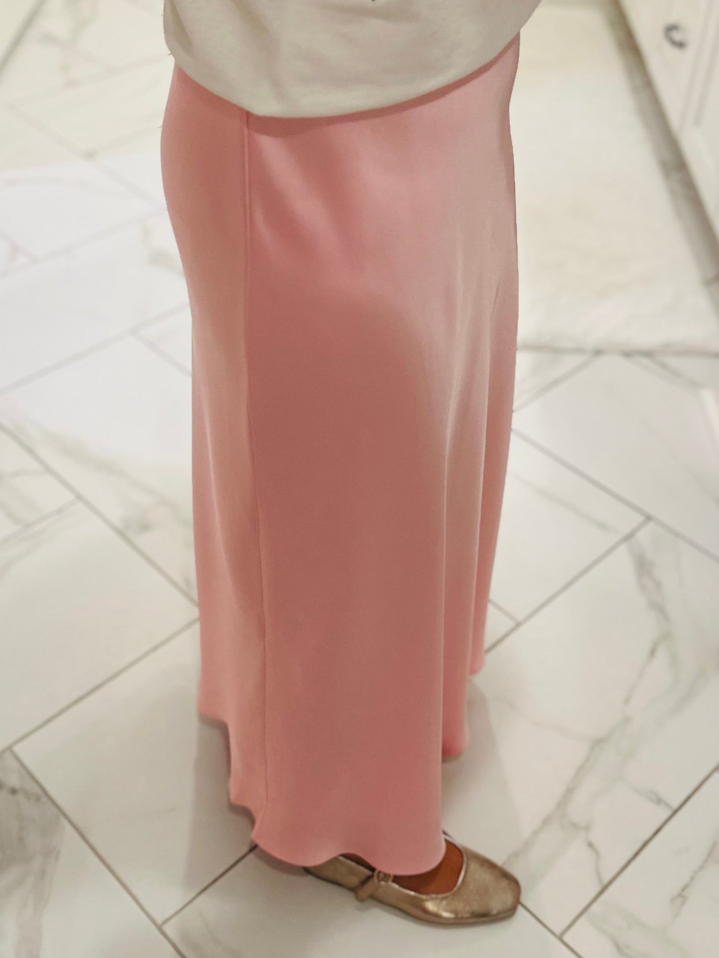The Lila Baby Pink Satin Maxi Skirt