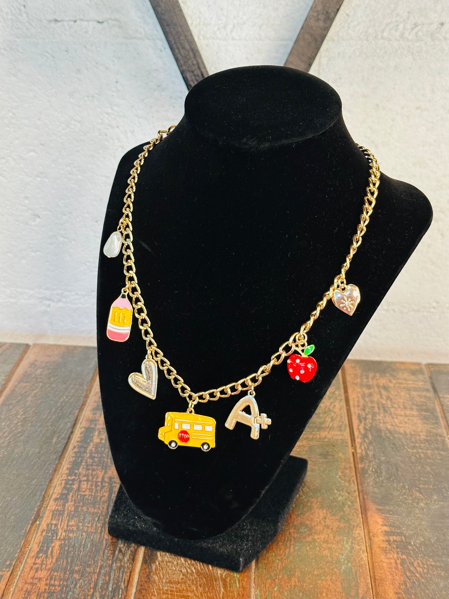 Gold Teacher Charm Necklace