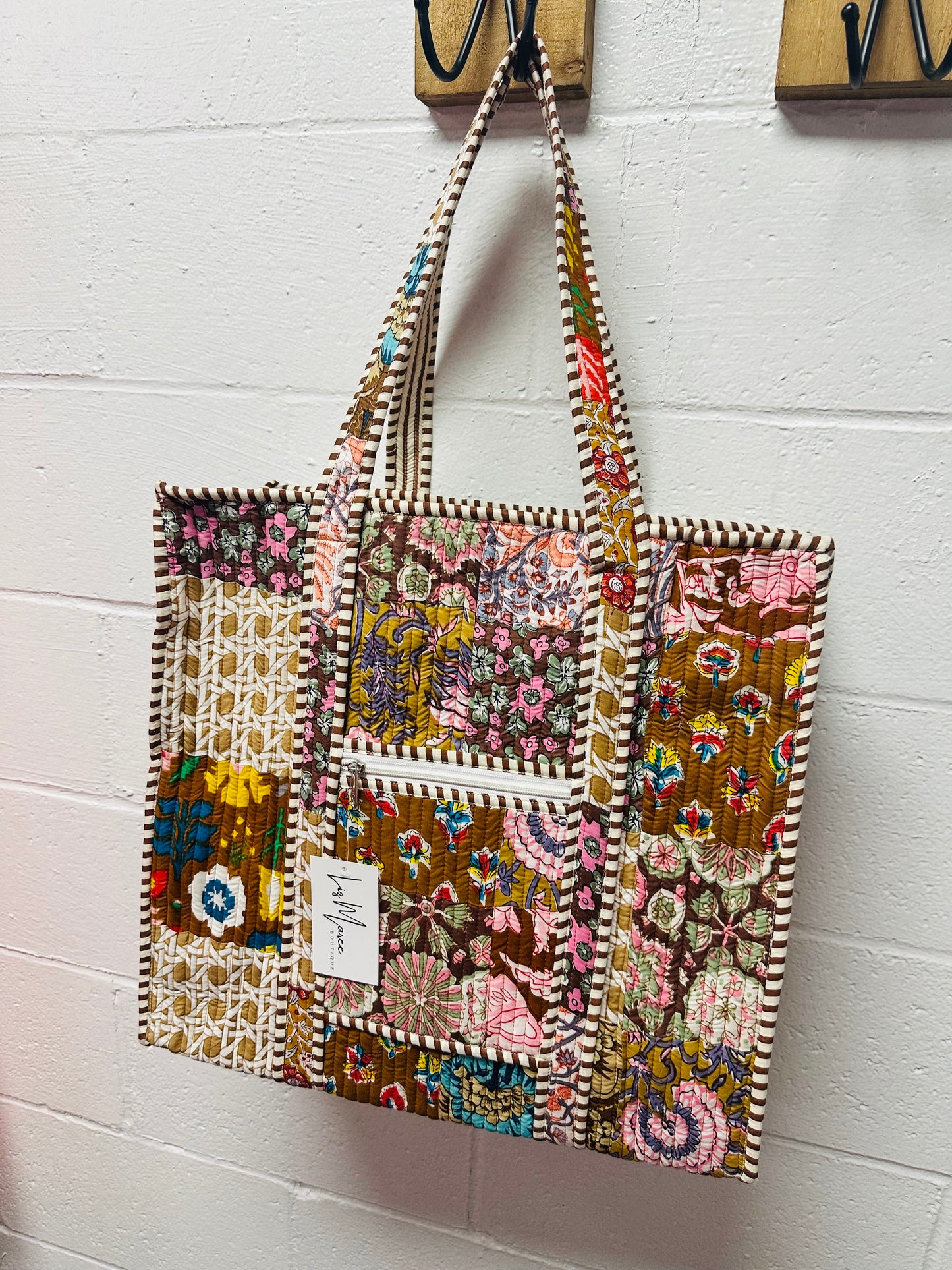 The Brown Multicolor Patchwork Quilted Tote Bag