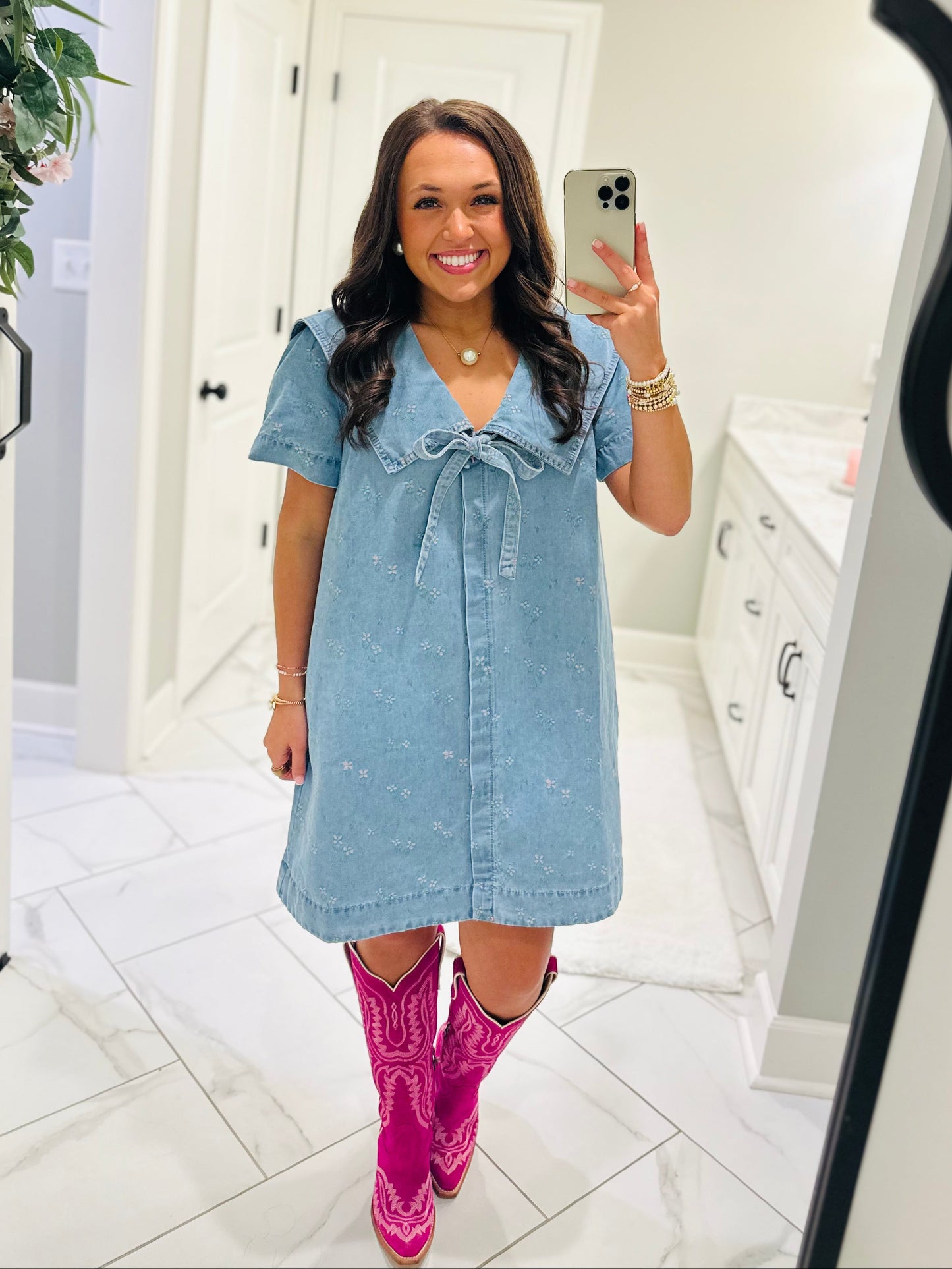 The Noa Collared Floral Denim Dress