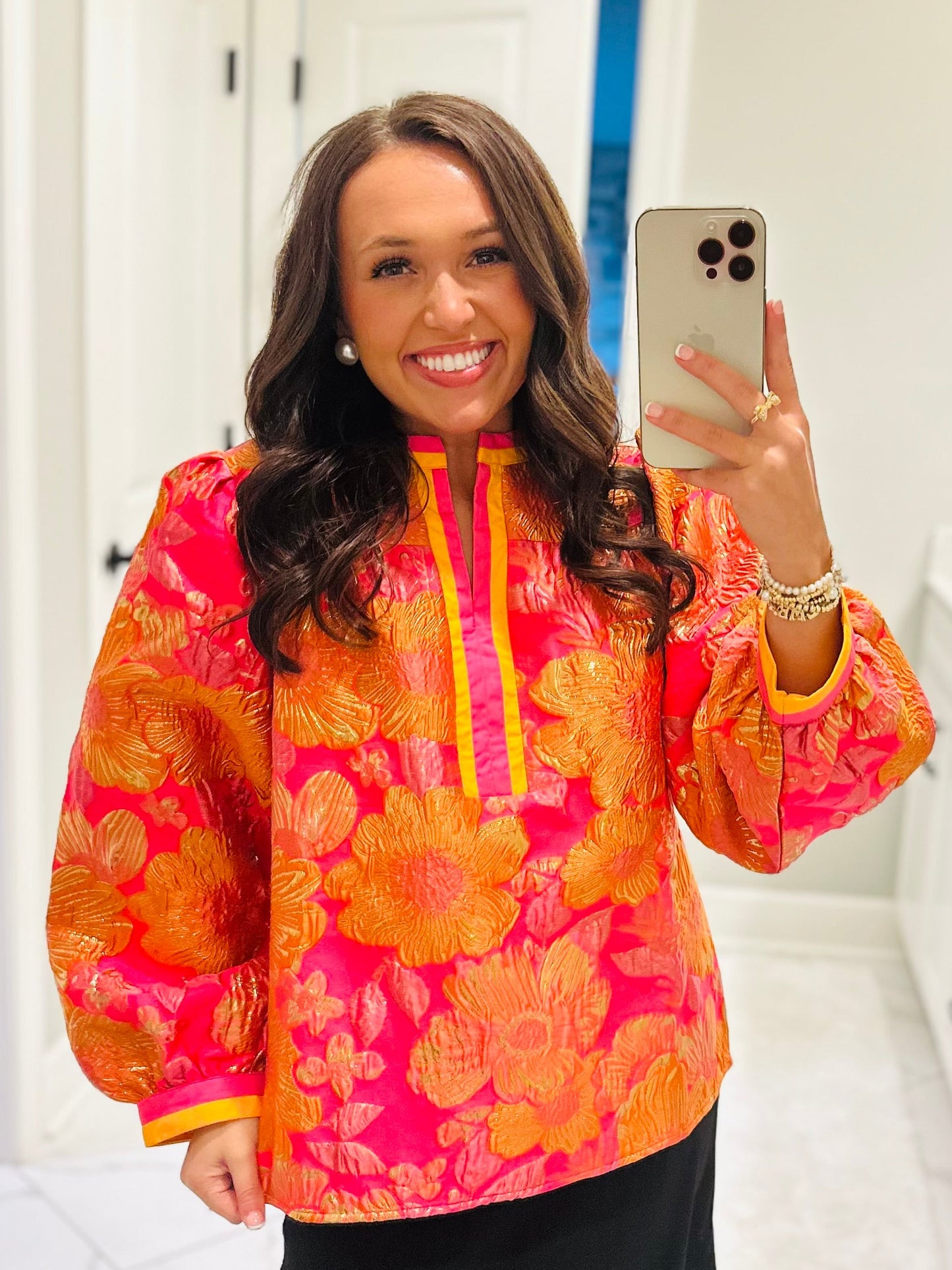 The Shae Neon Pink Floral Jacquard Top