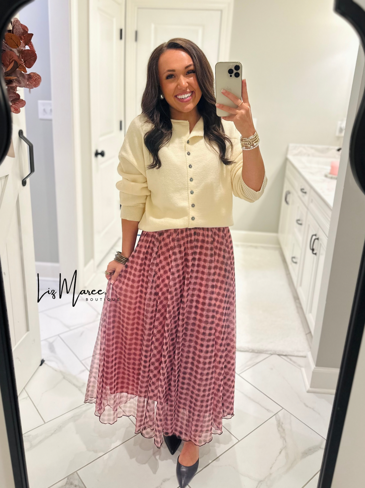 The Ada Pink + Brown Gingham Maxi Skirt
