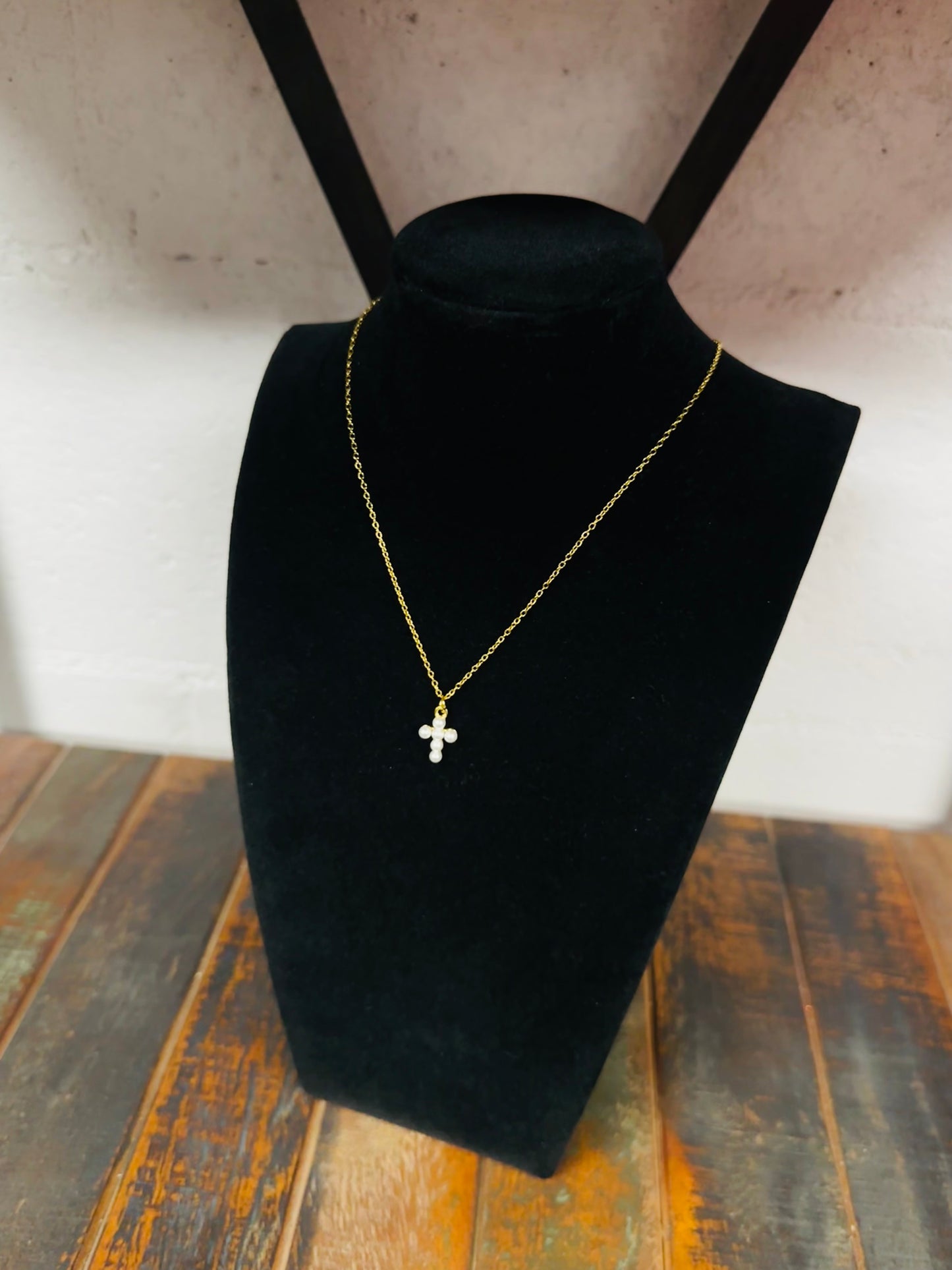 Dainty Pearl Cross Necklace
