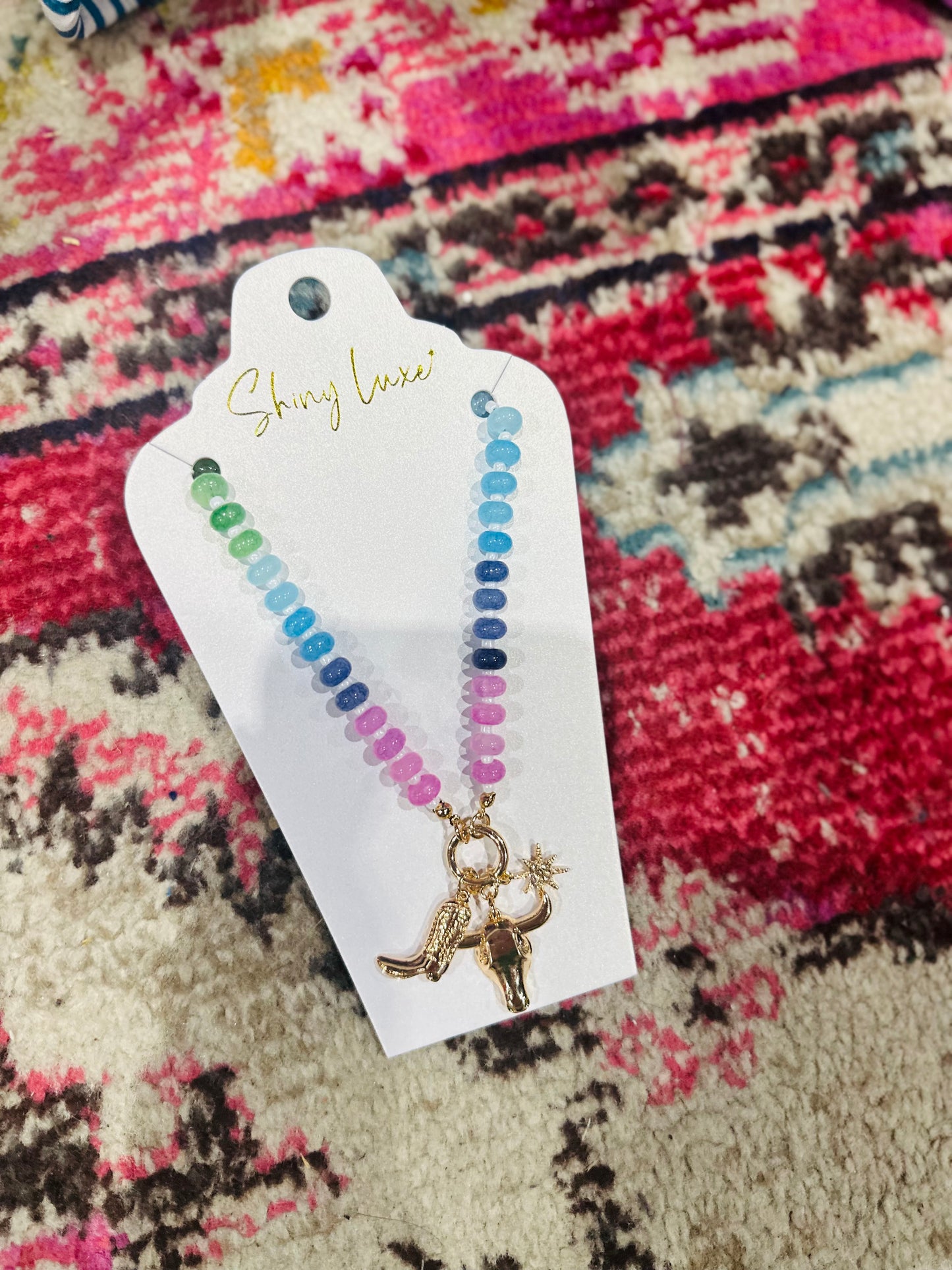 Western Rainbow Bead Charm Necklace