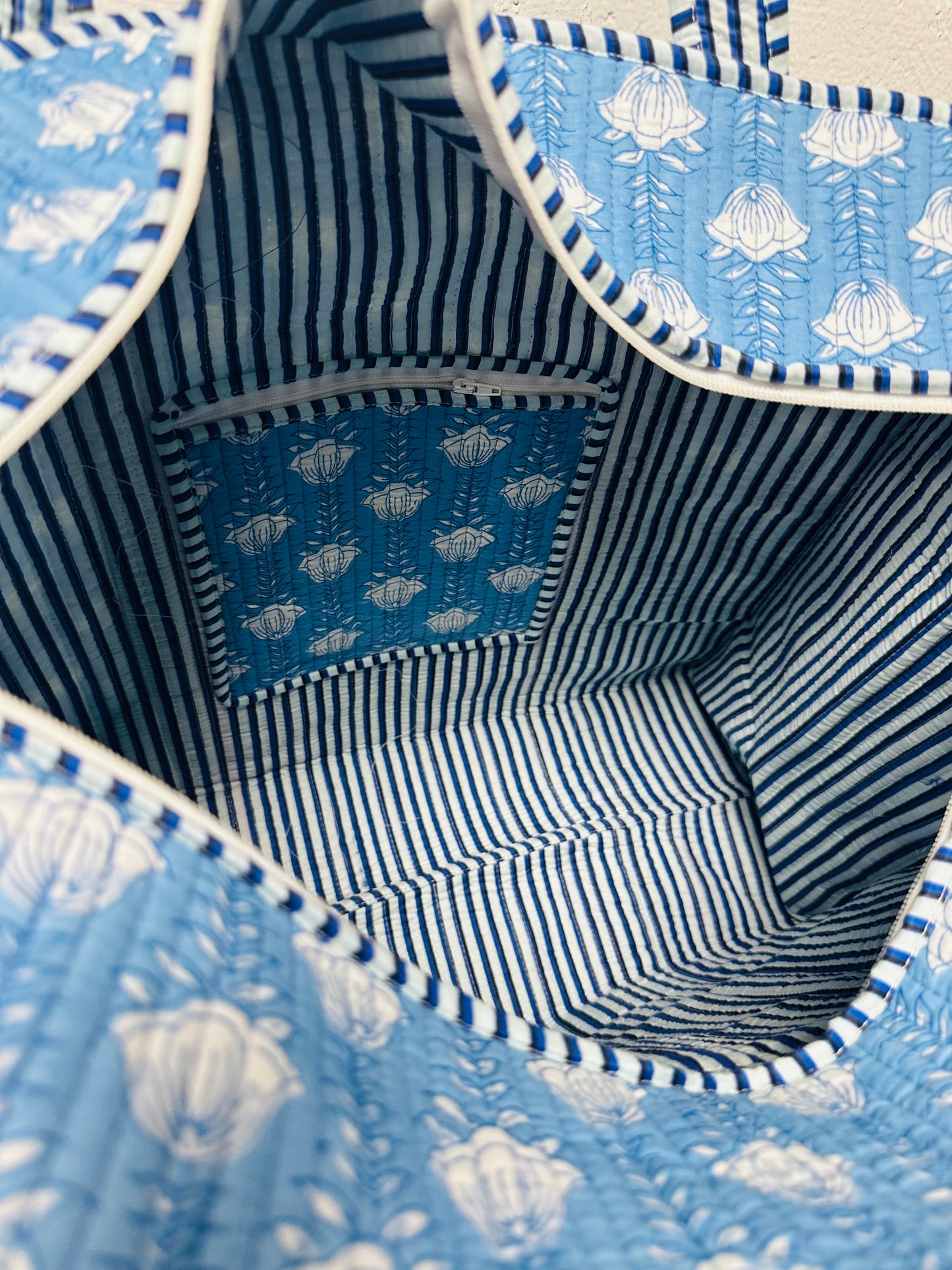 The Sky Blue Floral Quilted Tote Bag