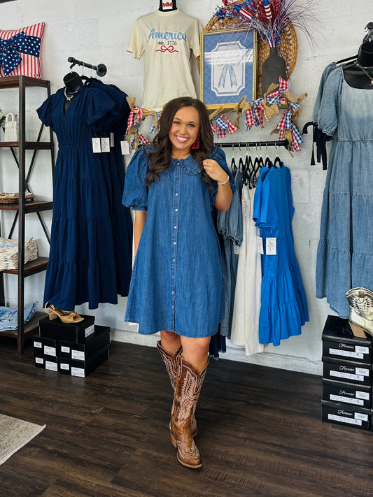 The Magnolia Mae Denim Collar Button Dress
