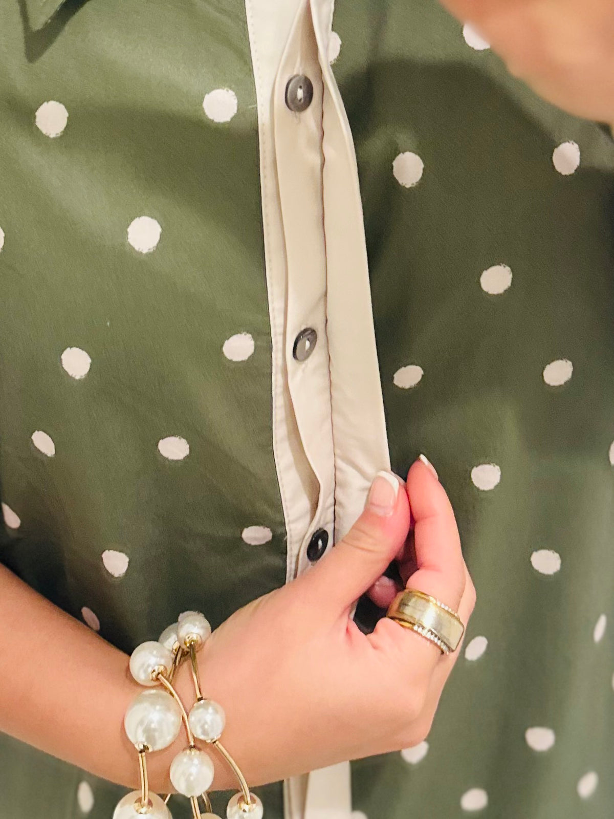 The Ruth Olive Green Polka Dot Midi Dress