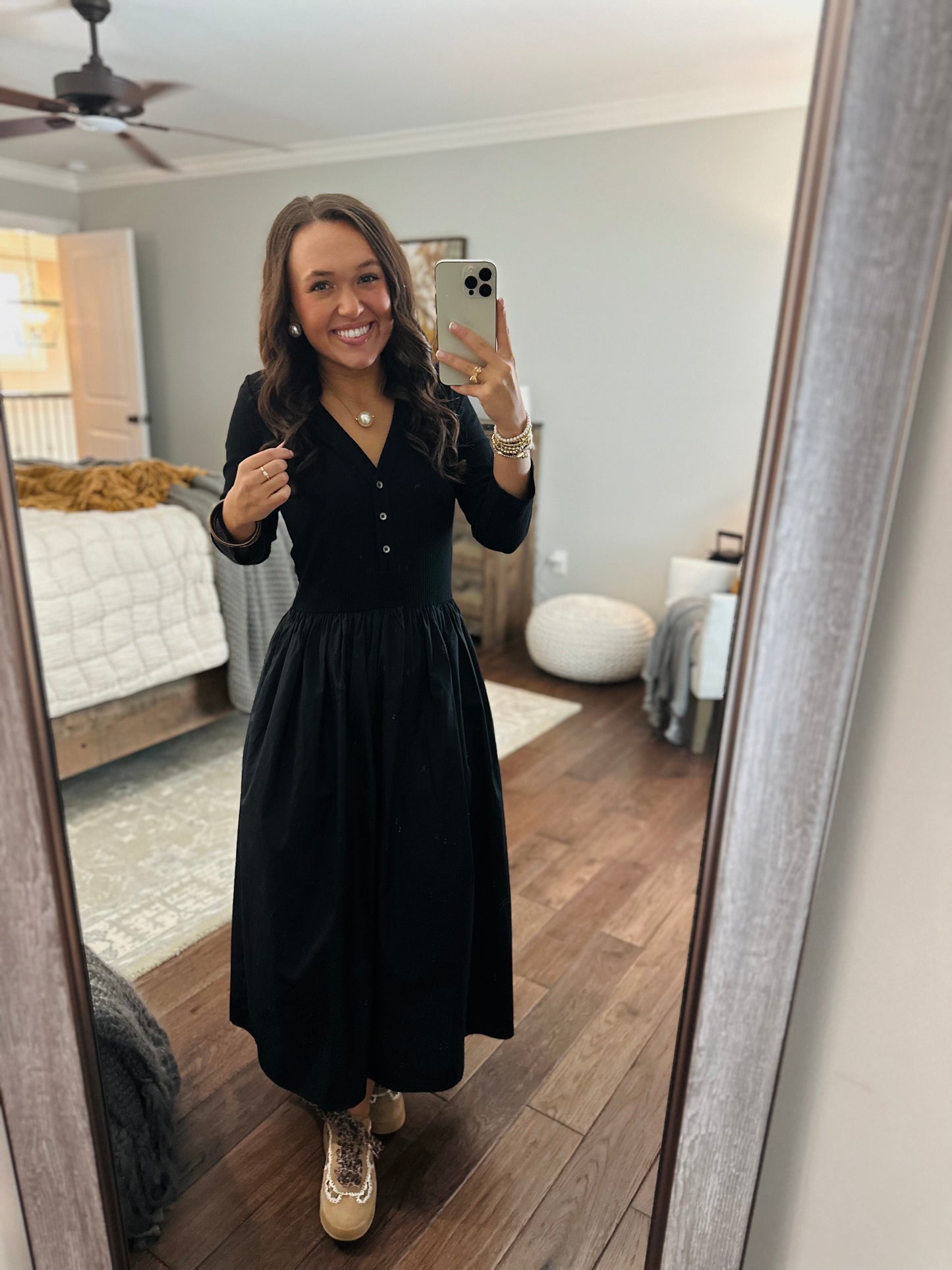 The Shelley Black Mix Knit Midi Dress