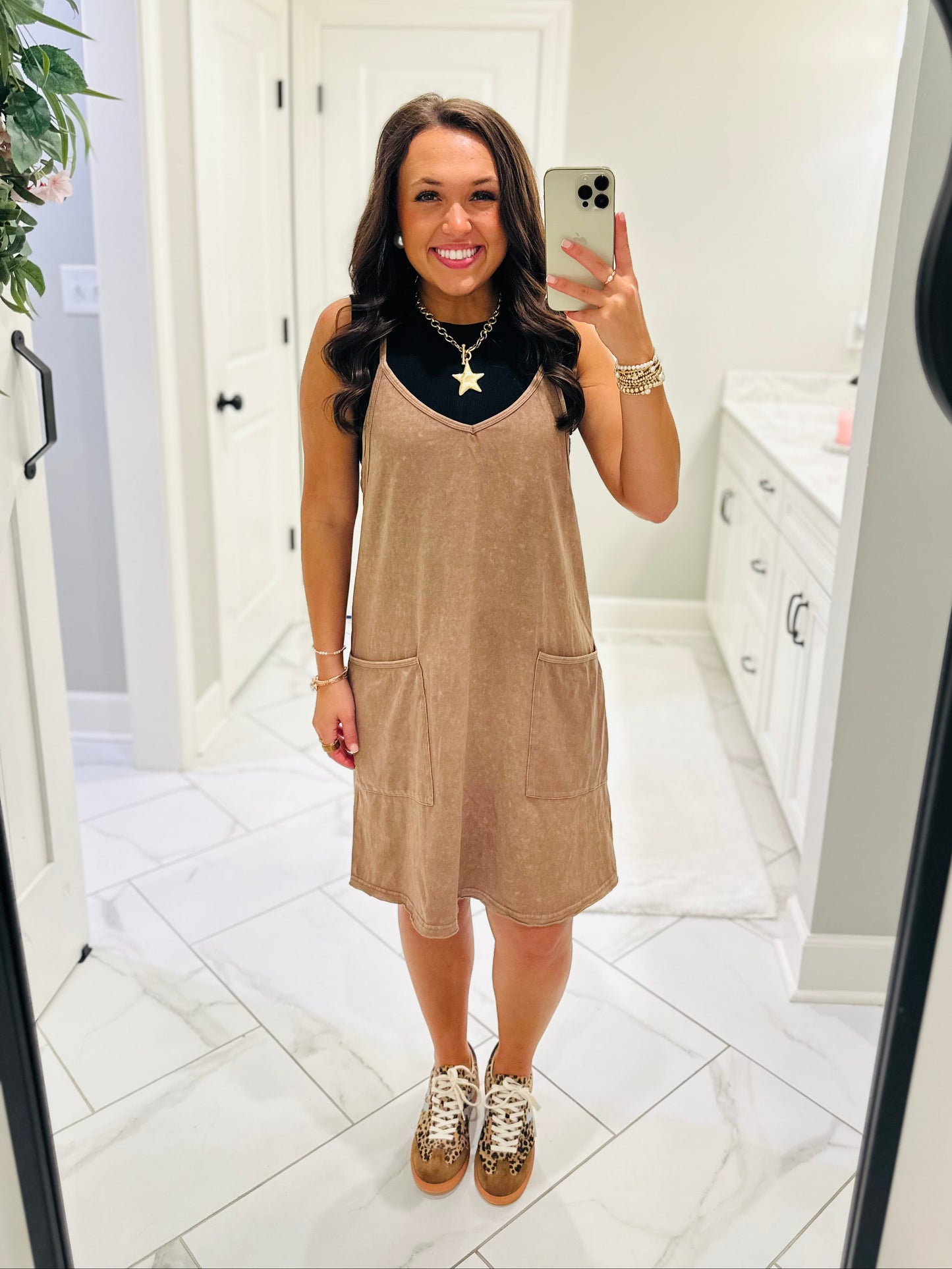 The Rhea Mineral Wash Tennis Dress - Latte