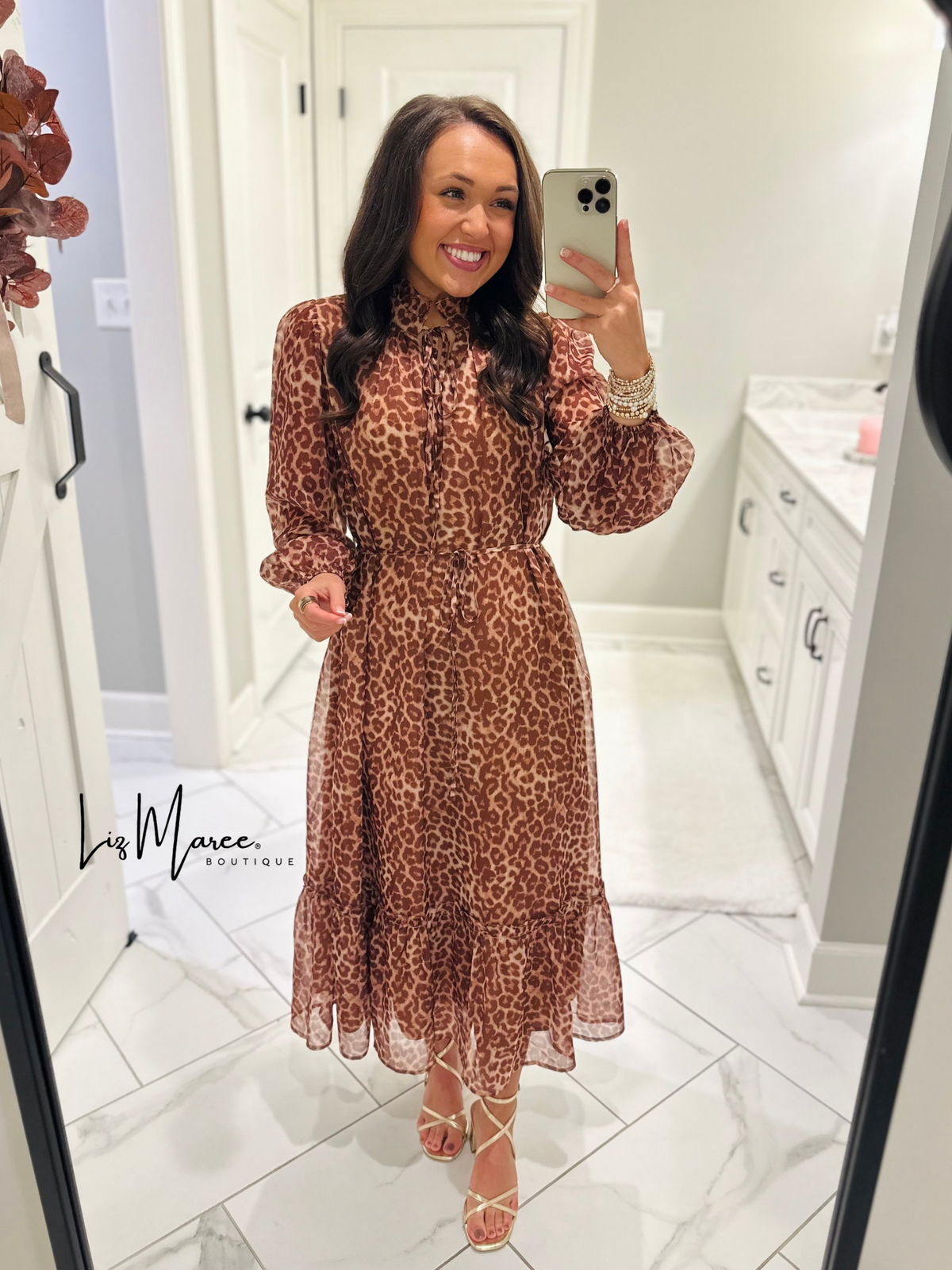 The Maple Rust Leopard Tiered Midi Dress