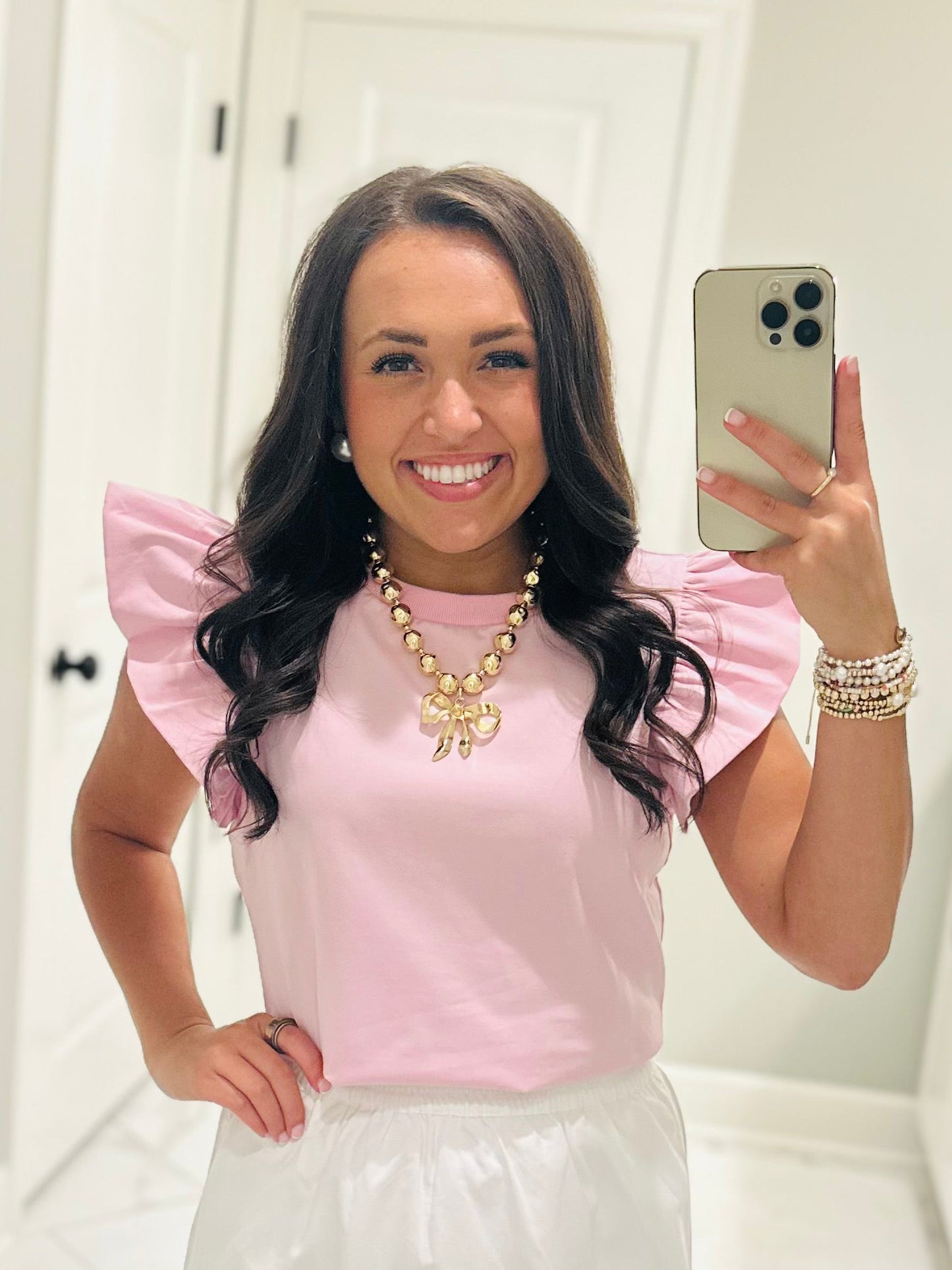 The Tillie Baby Pink Ruffled Sleeve Top