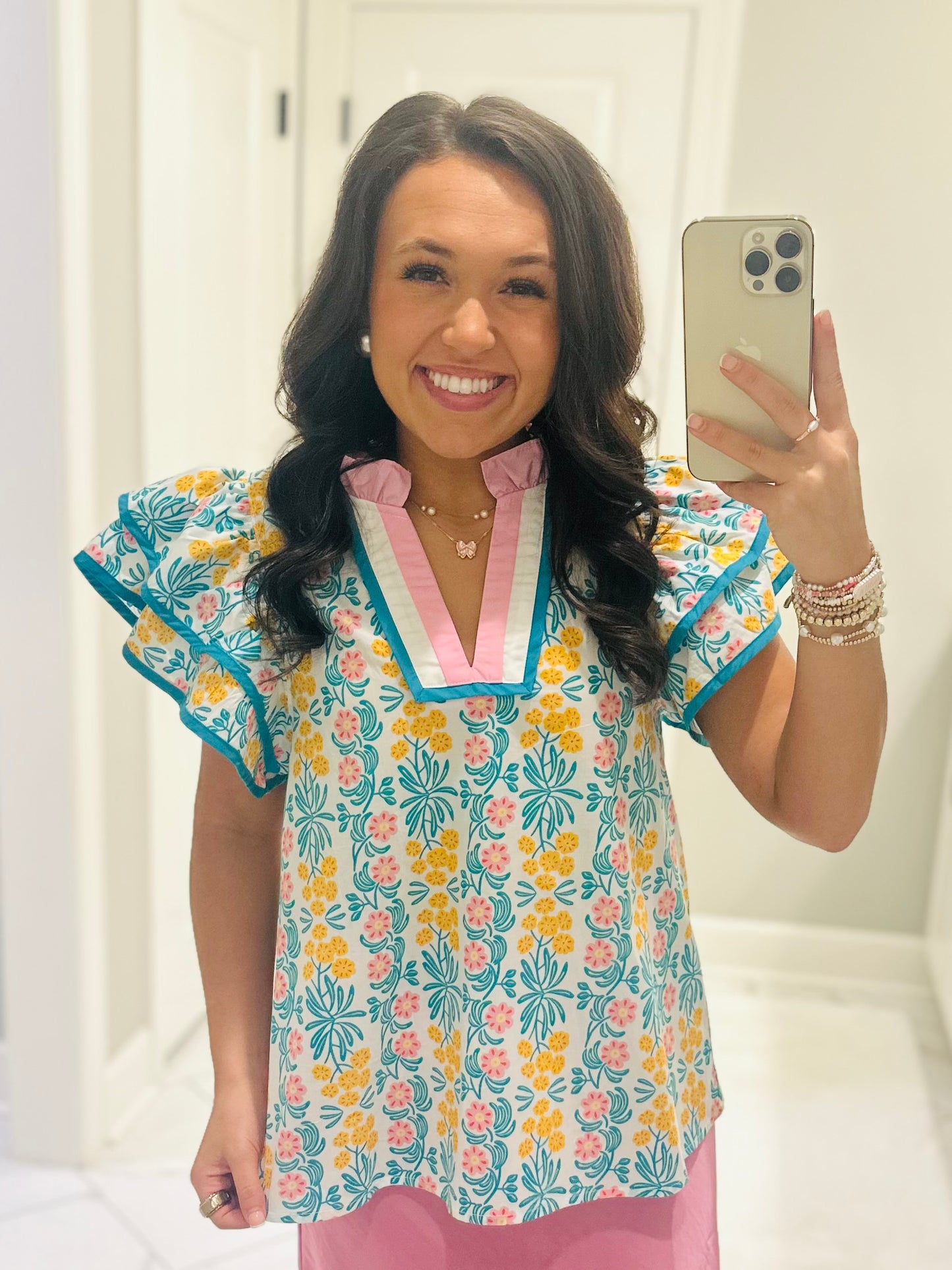 The Cora Blue + Pink Floral Top