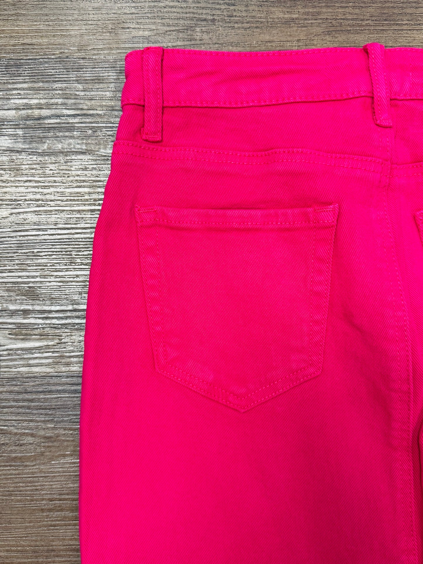 The High Rise Fuchsia Frayed Long Denim Skirt