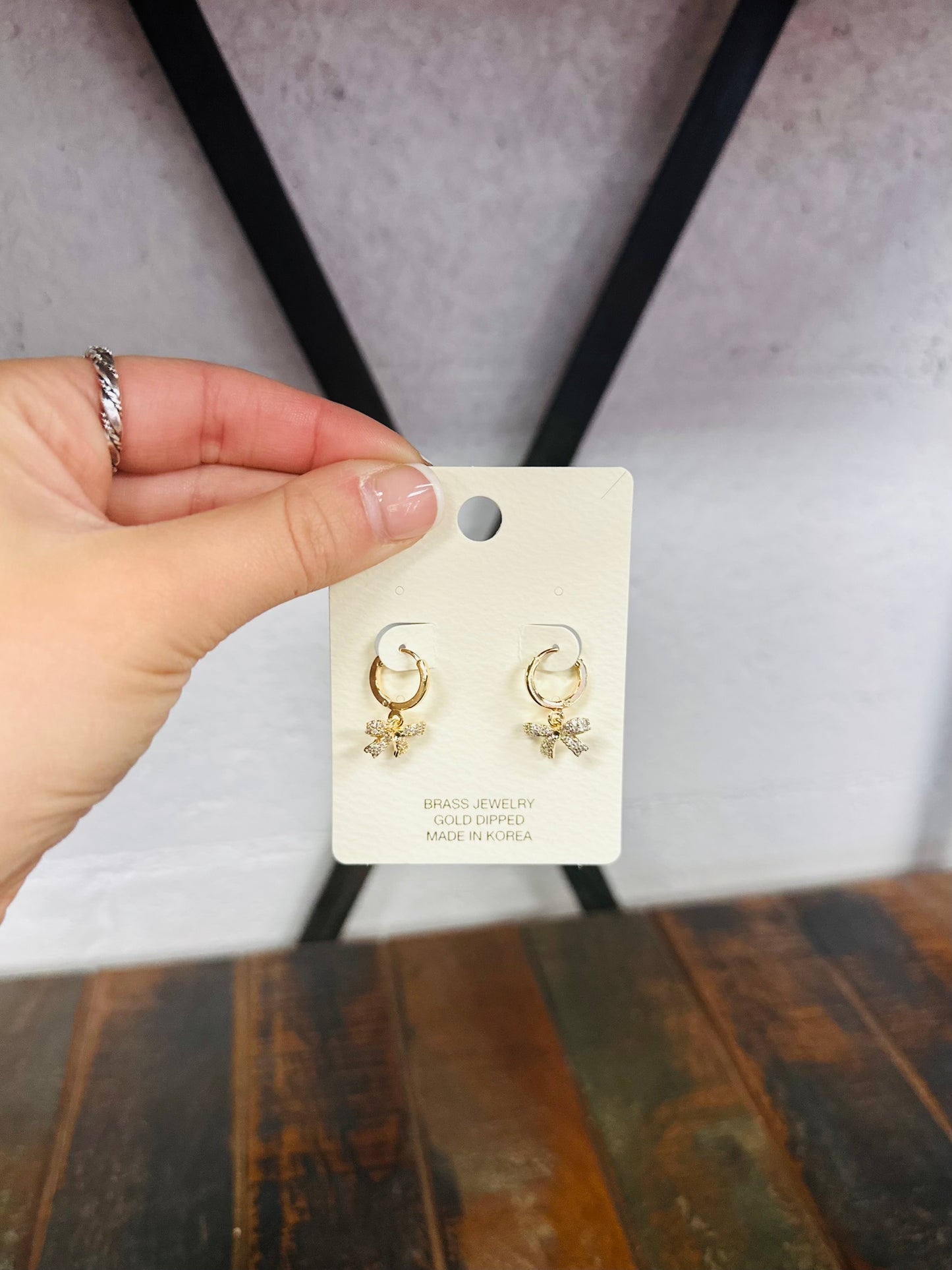 Dainty Gold Bow Dangling Hoop Earring