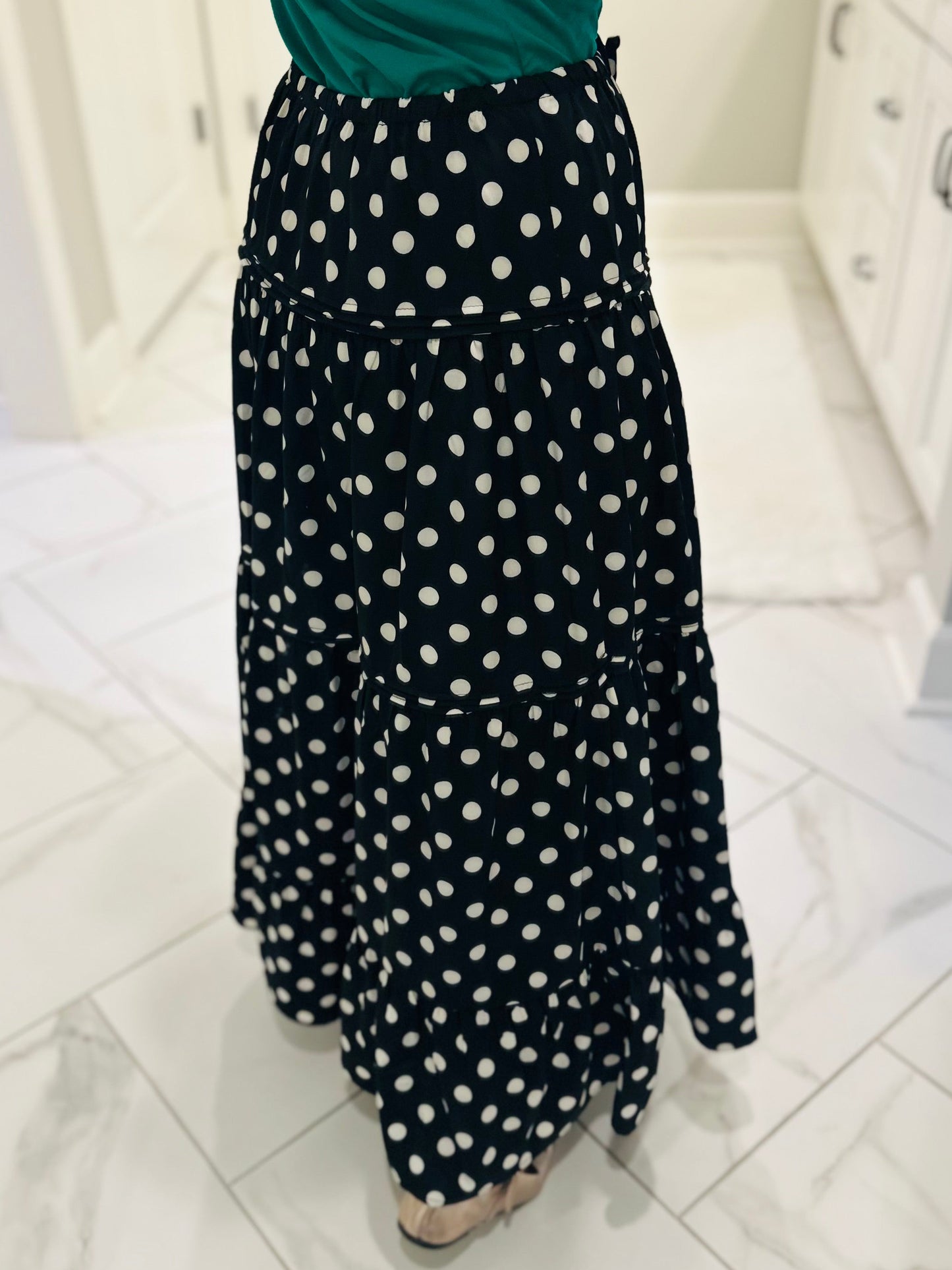 The Ryley Black Polka Dot Tiered Maxi Skirt