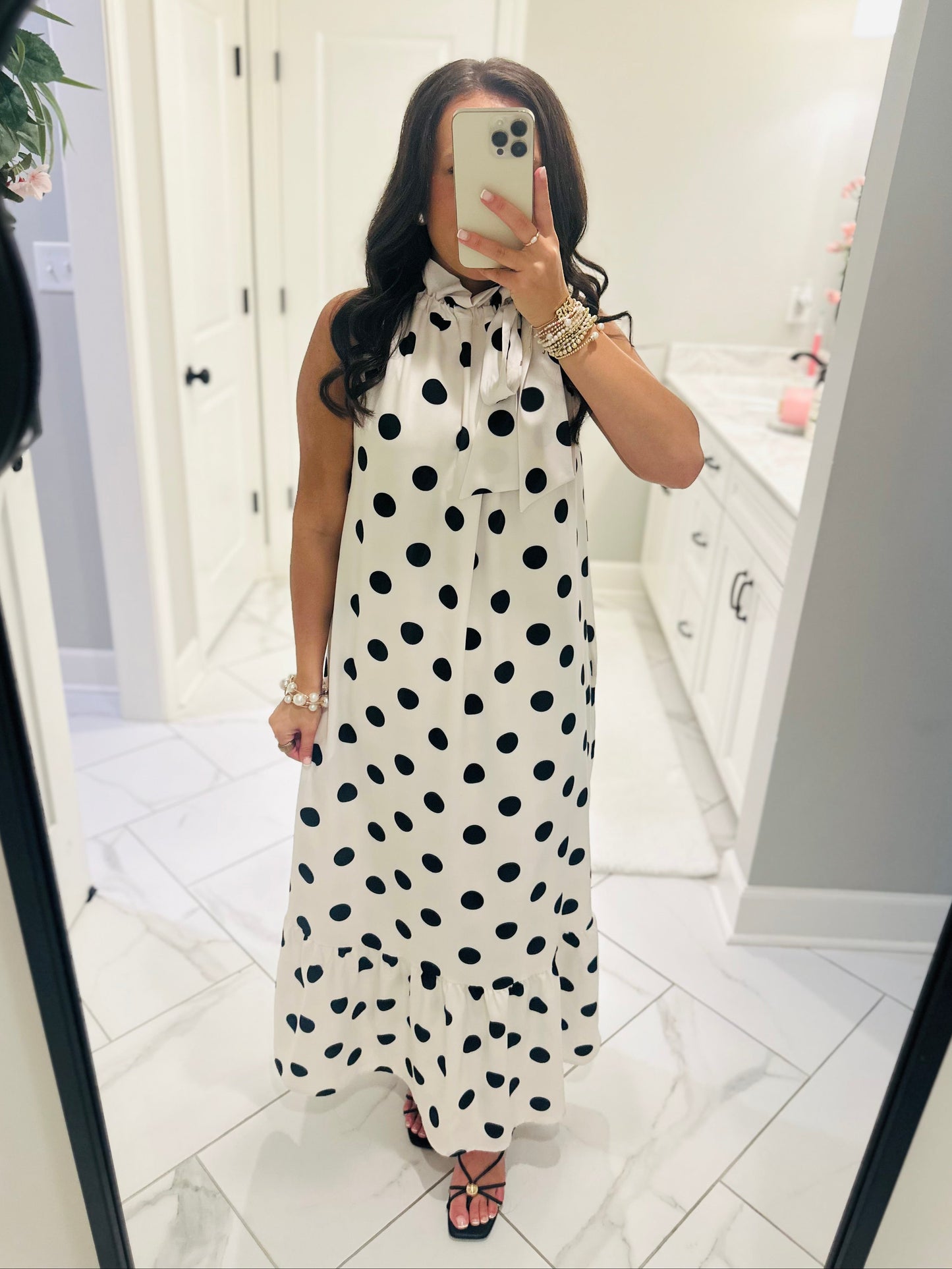 The Belle White + Black Polka Dot Maxi Dress