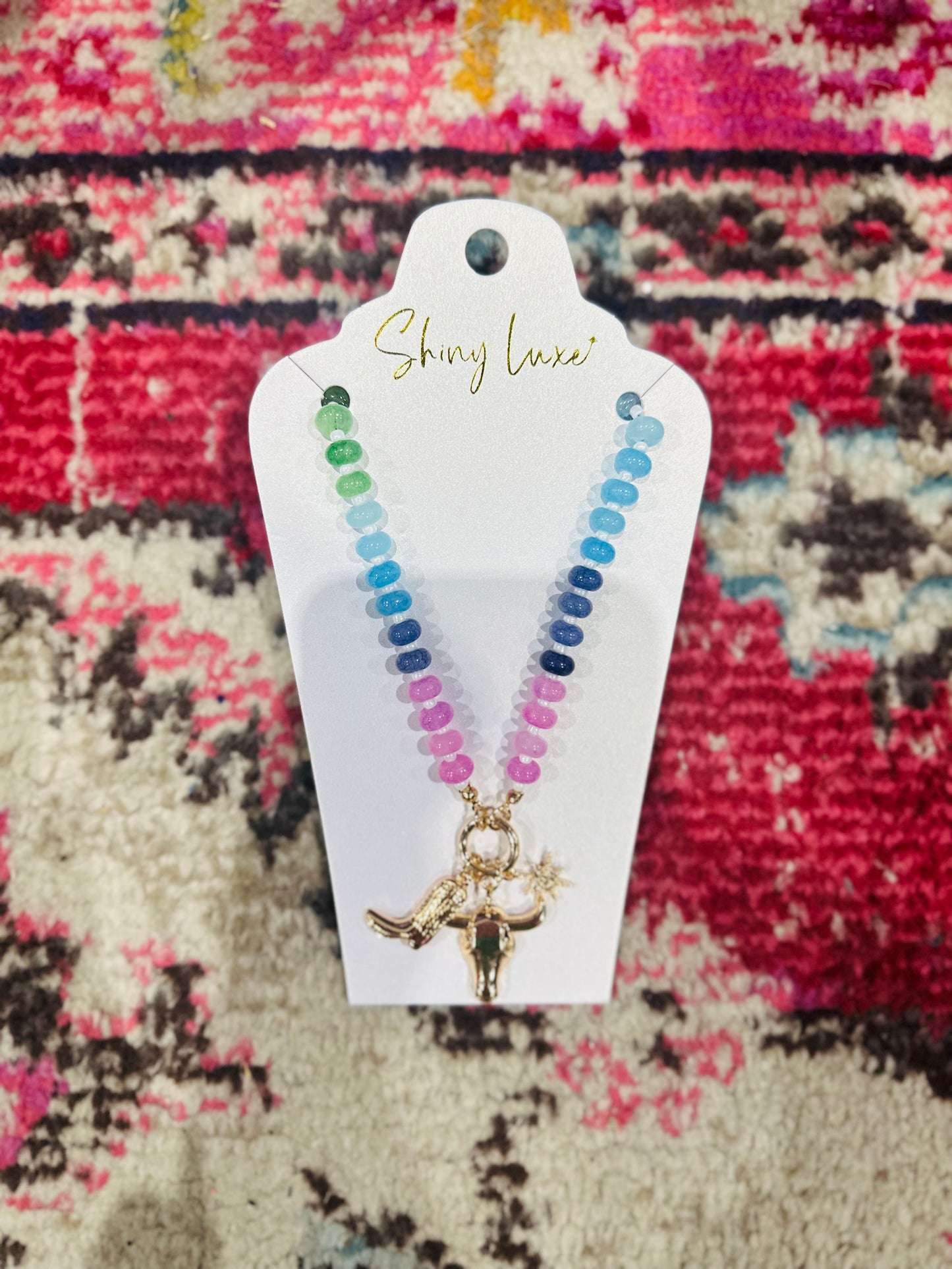 Western Rainbow Bead Charm Necklace