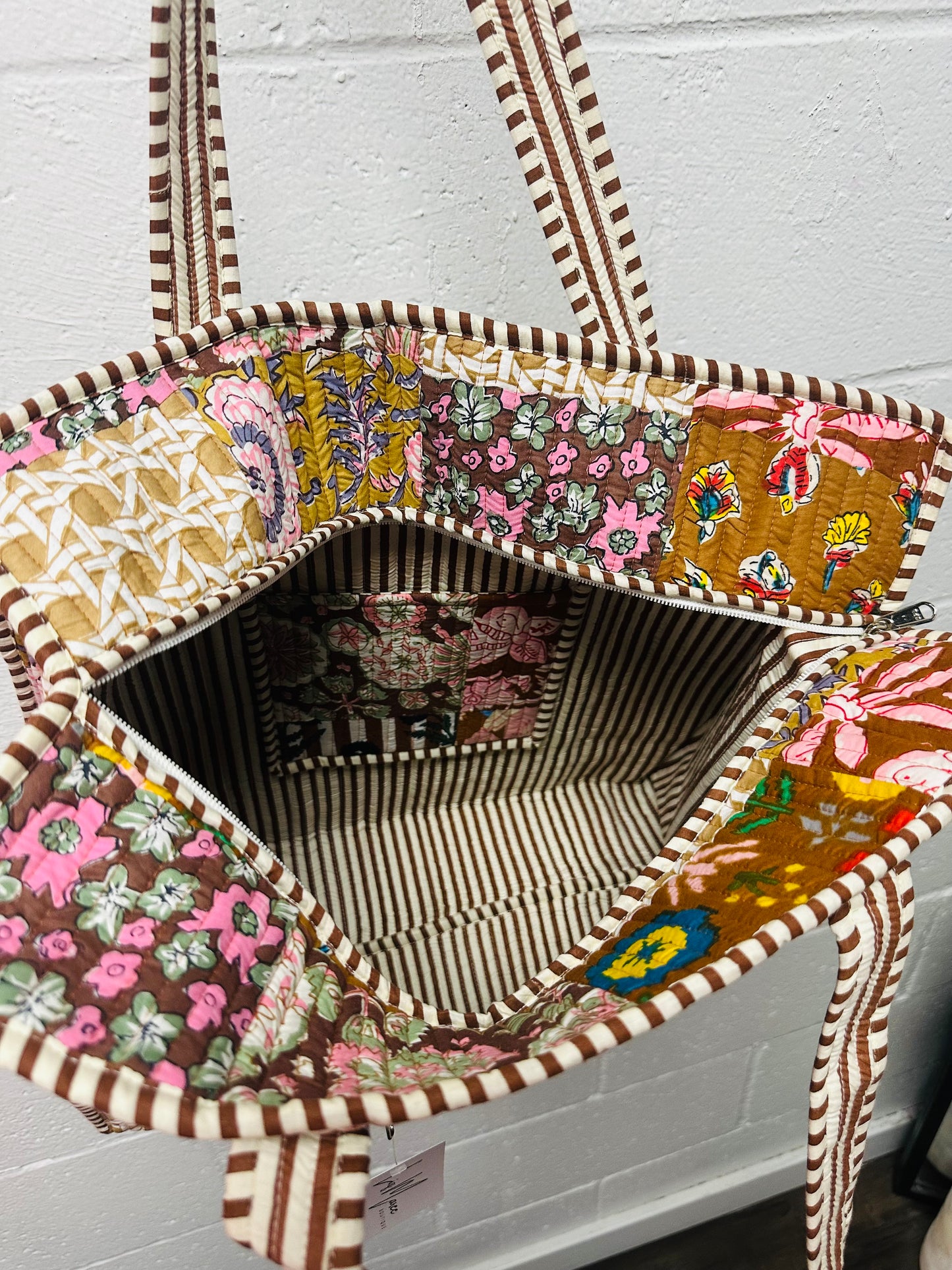 The Brown Multicolor Patchwork Quilted Tote Bag