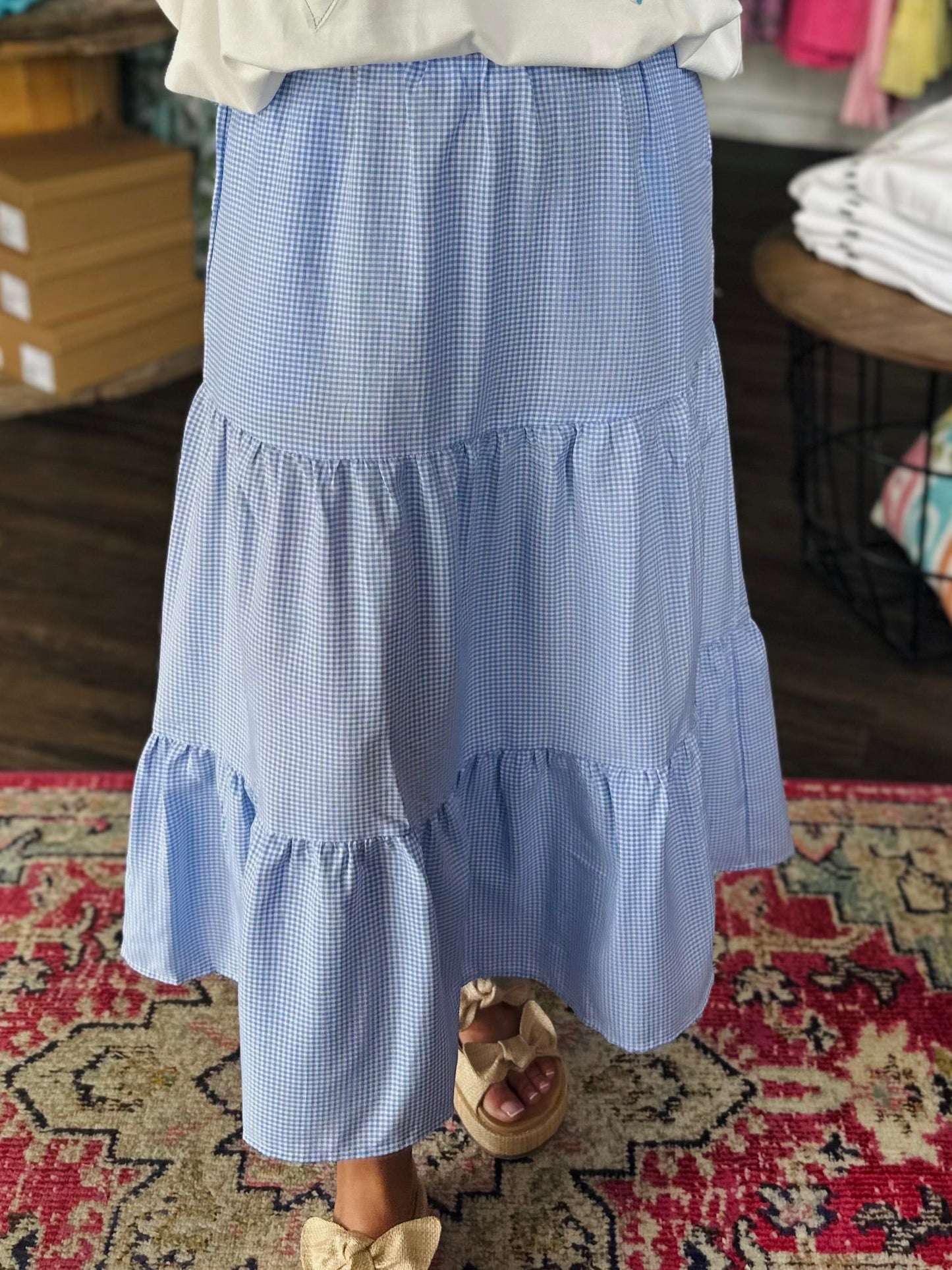 The Baby Blue Gingham Maxi Skirt