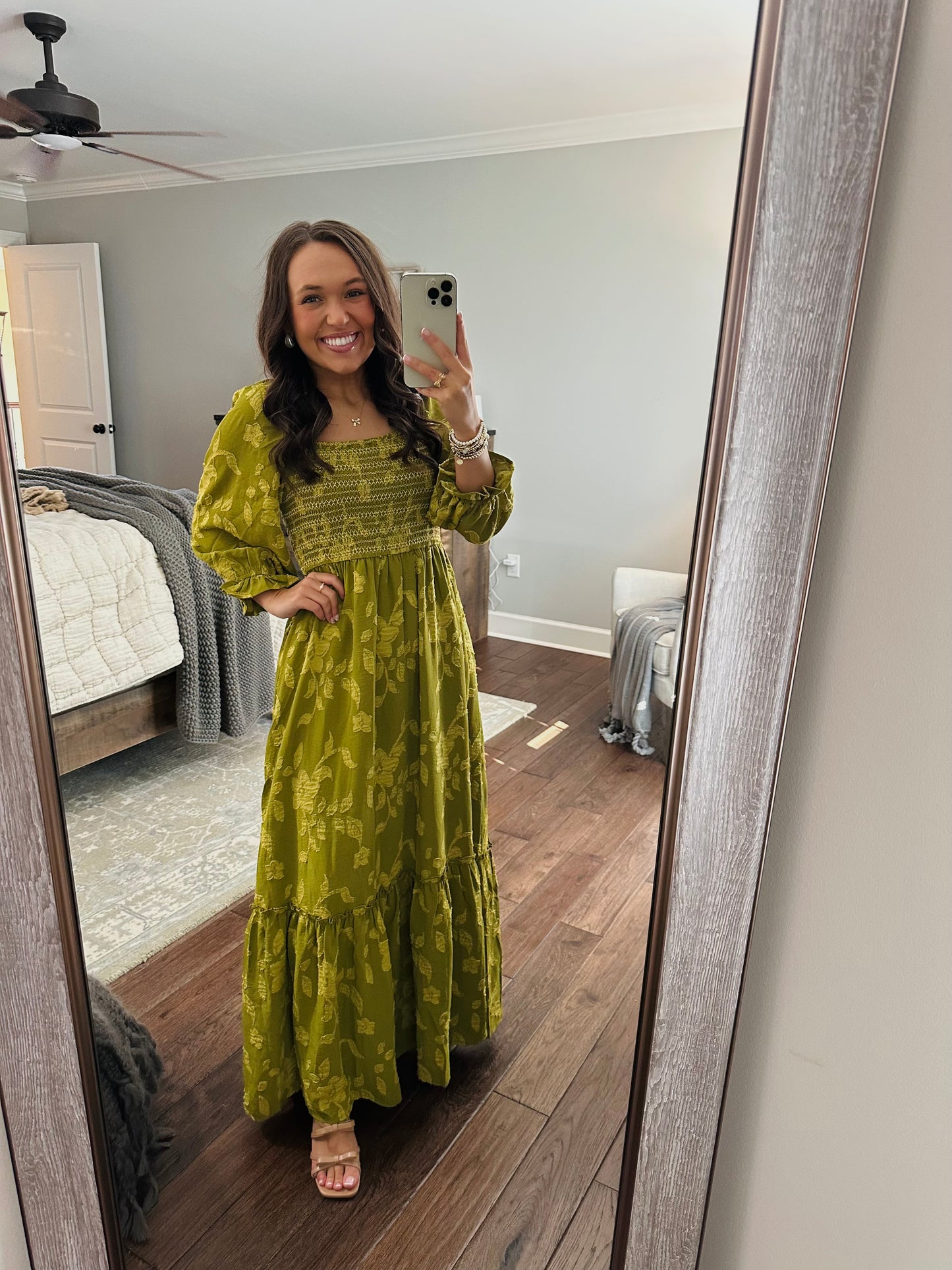 The Parker Olive Green Floral Maxi Dress