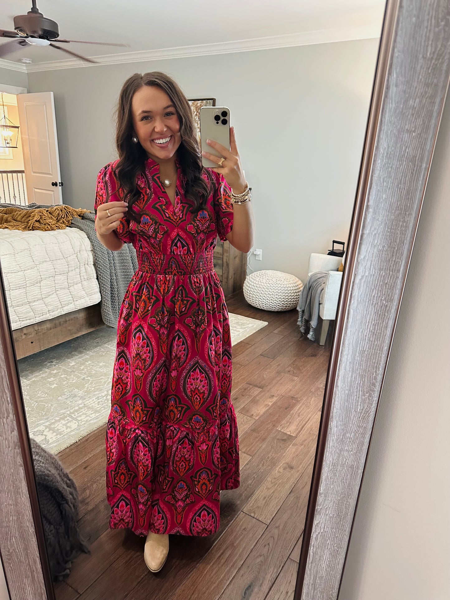 The Azura Berry Pink Floral Poplin Maxi Dress