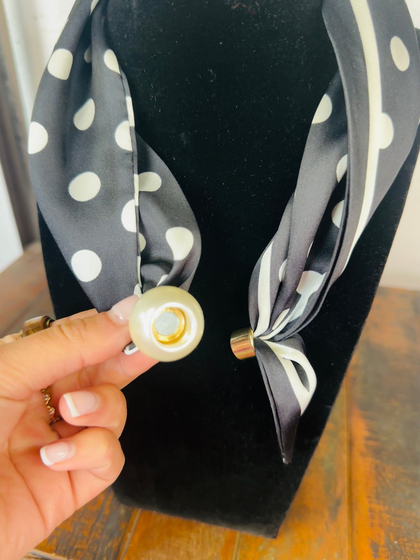Black + White Large Polkadot Pearl Scarf Necklace