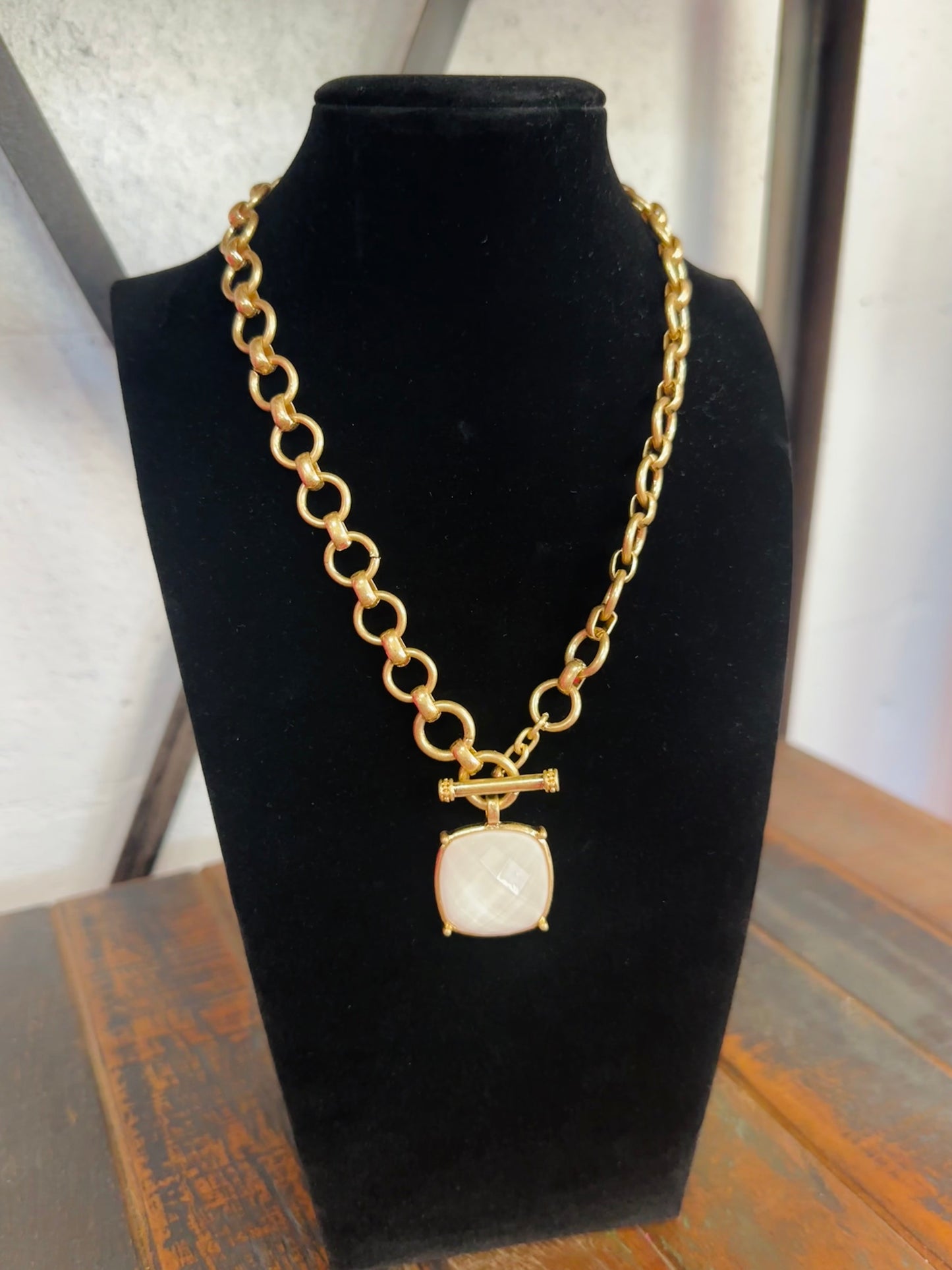 White Square Stone Pendant Necklace