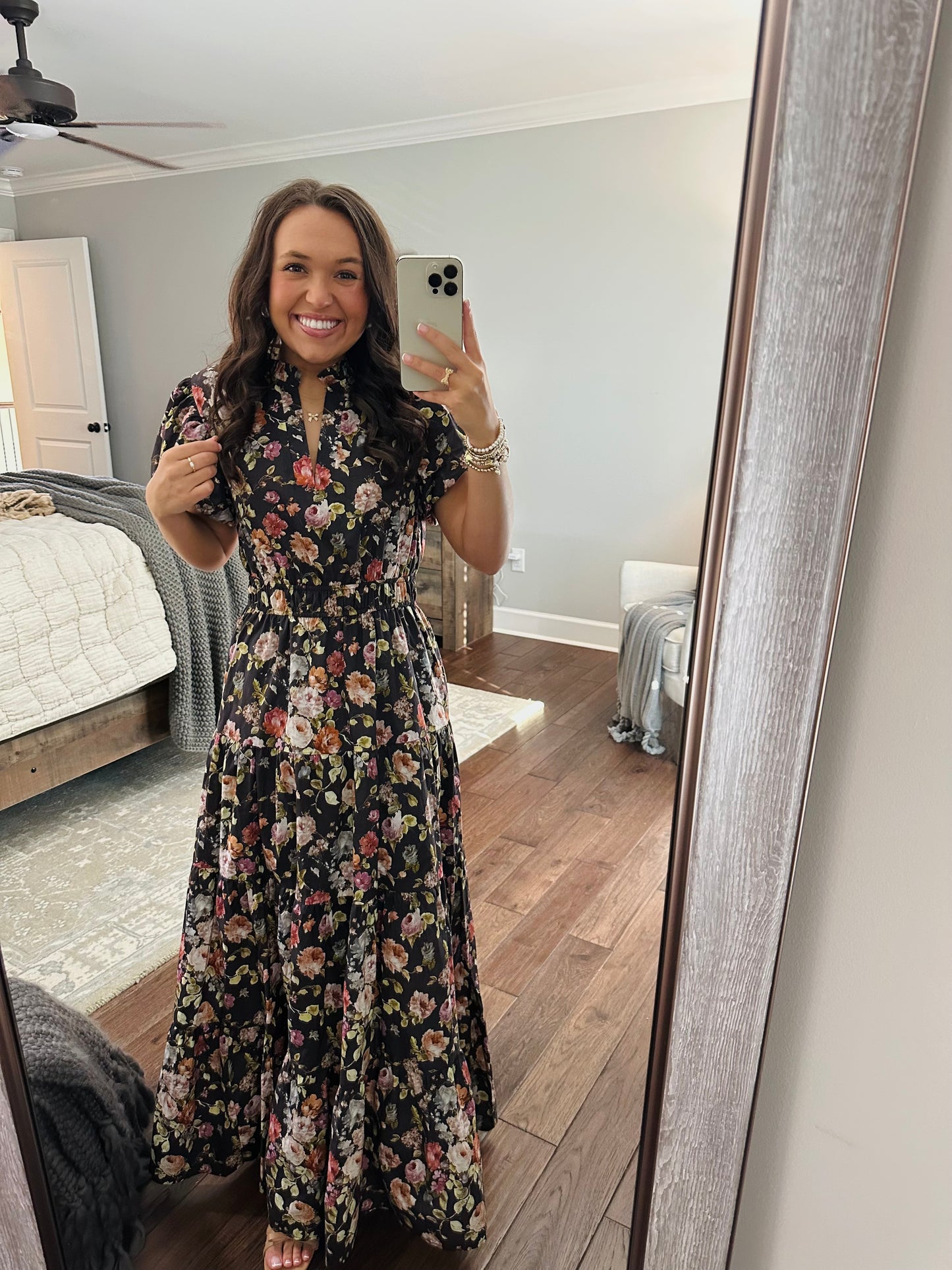 The Elizabeth Chocolate Brown Puff Sleeve Midi Dress