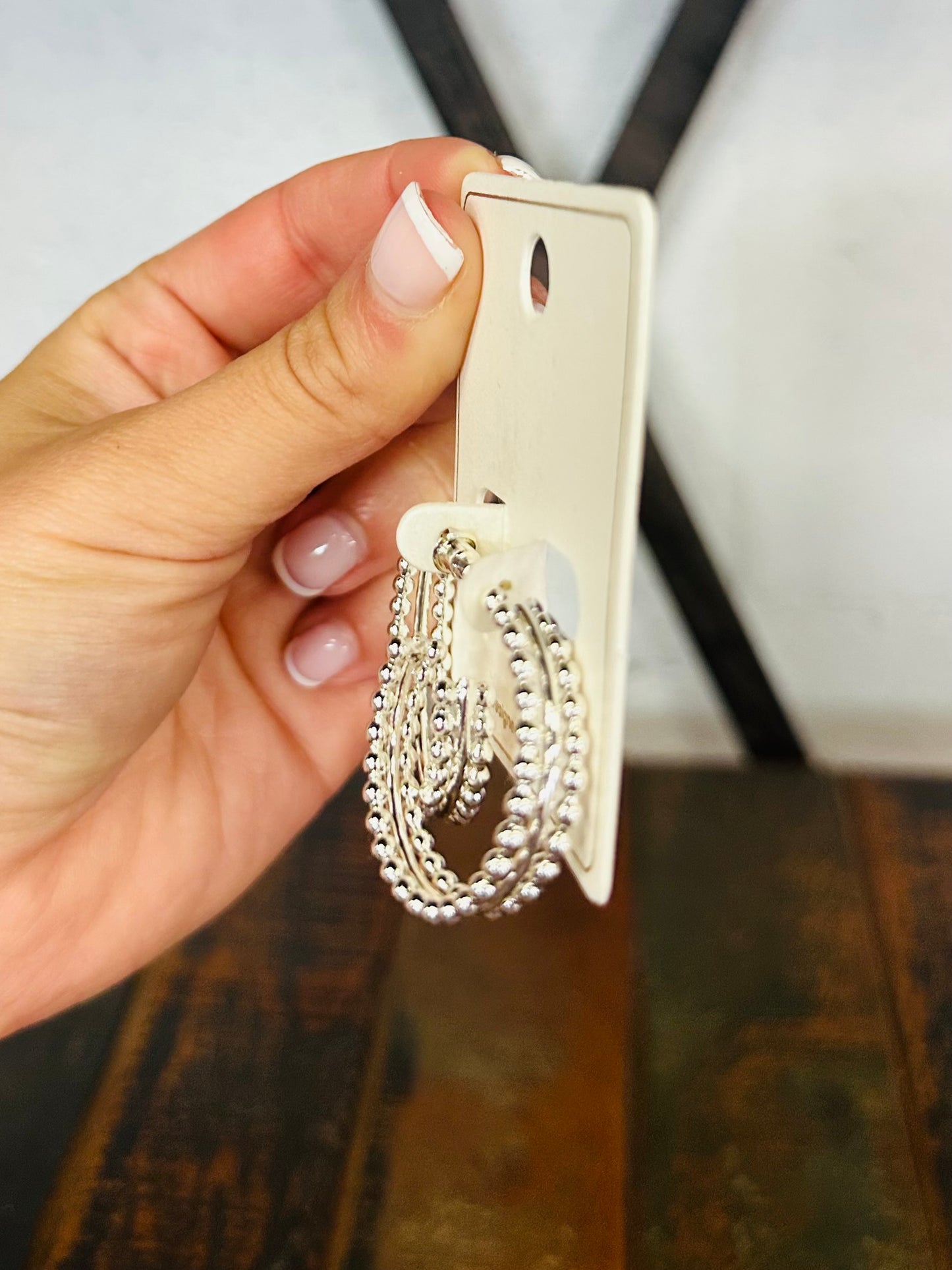 Silver Beaded Hoop Earring