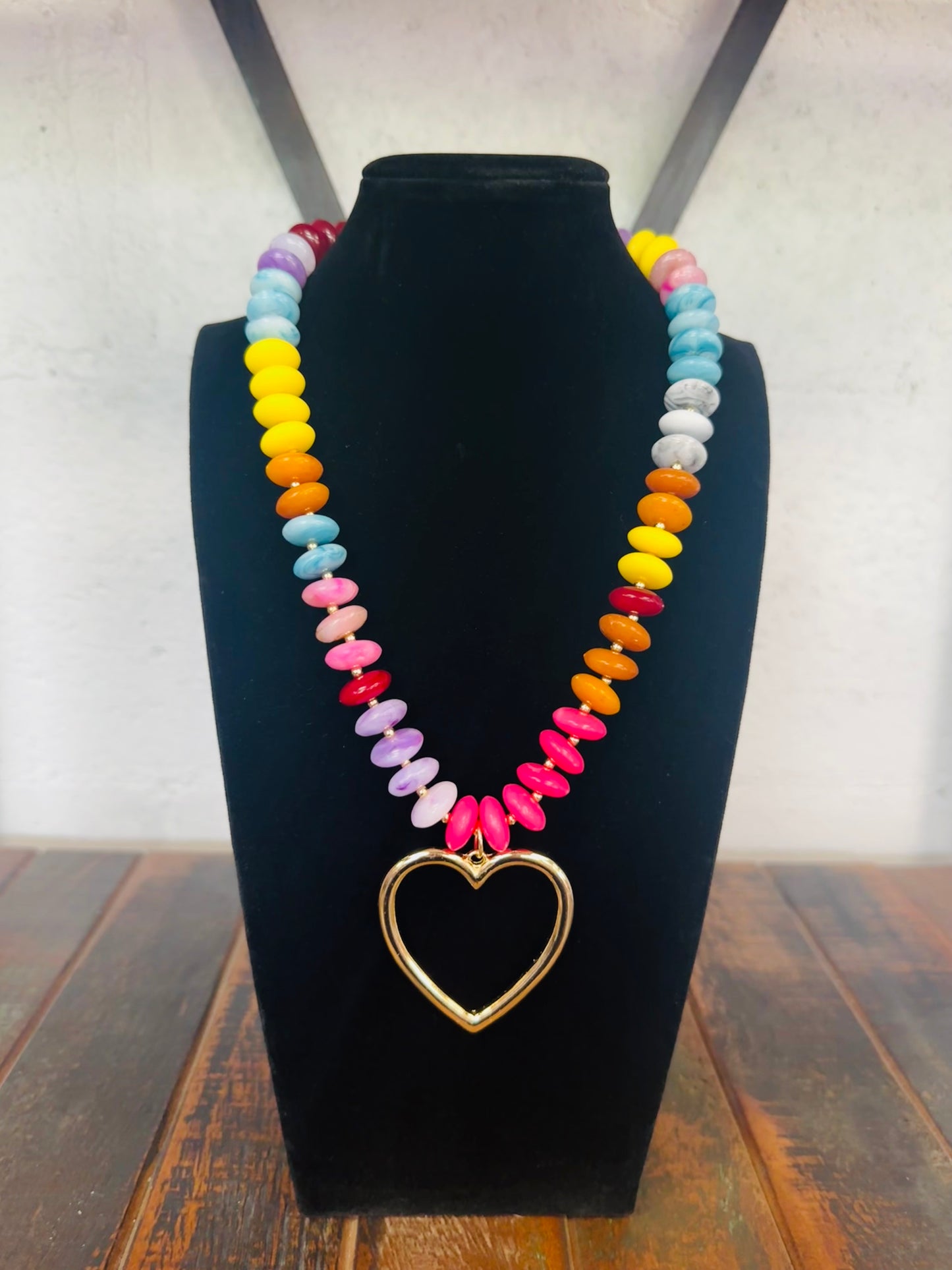 Mutli Marble Bead Heart Pendant Necklace