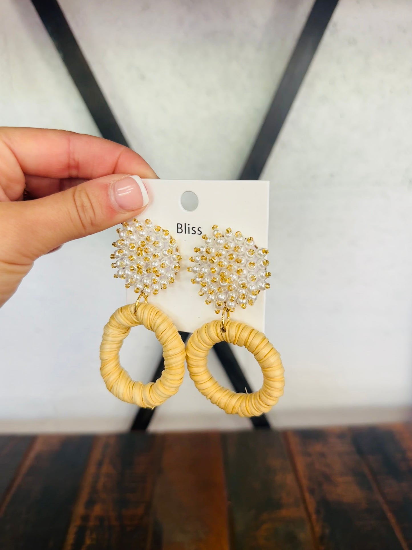 Pearl Cluster Rattan Wrap Dangle Earring