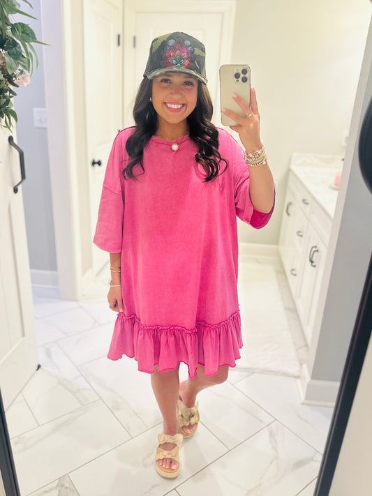 The Lena Dragon Fruit Ruffle Bottom Tunic Dress