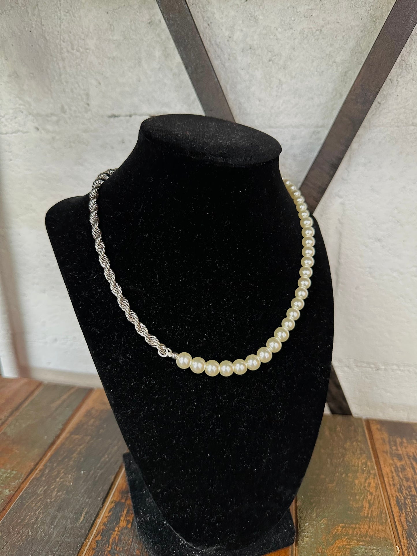 Silver Pearl & Rope Chain Necklaces