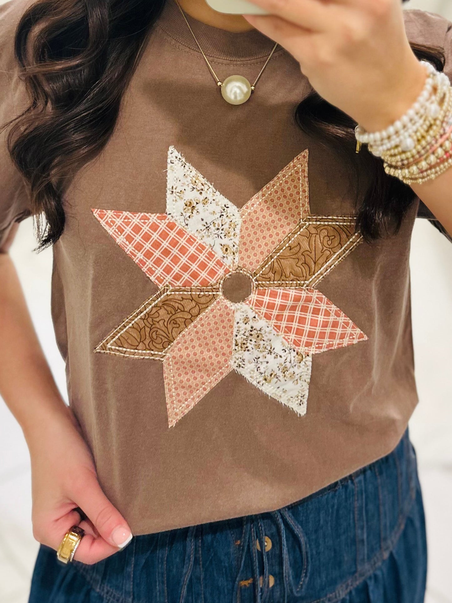 The Vintage Patchwork Quilted Star Embroidered Tee