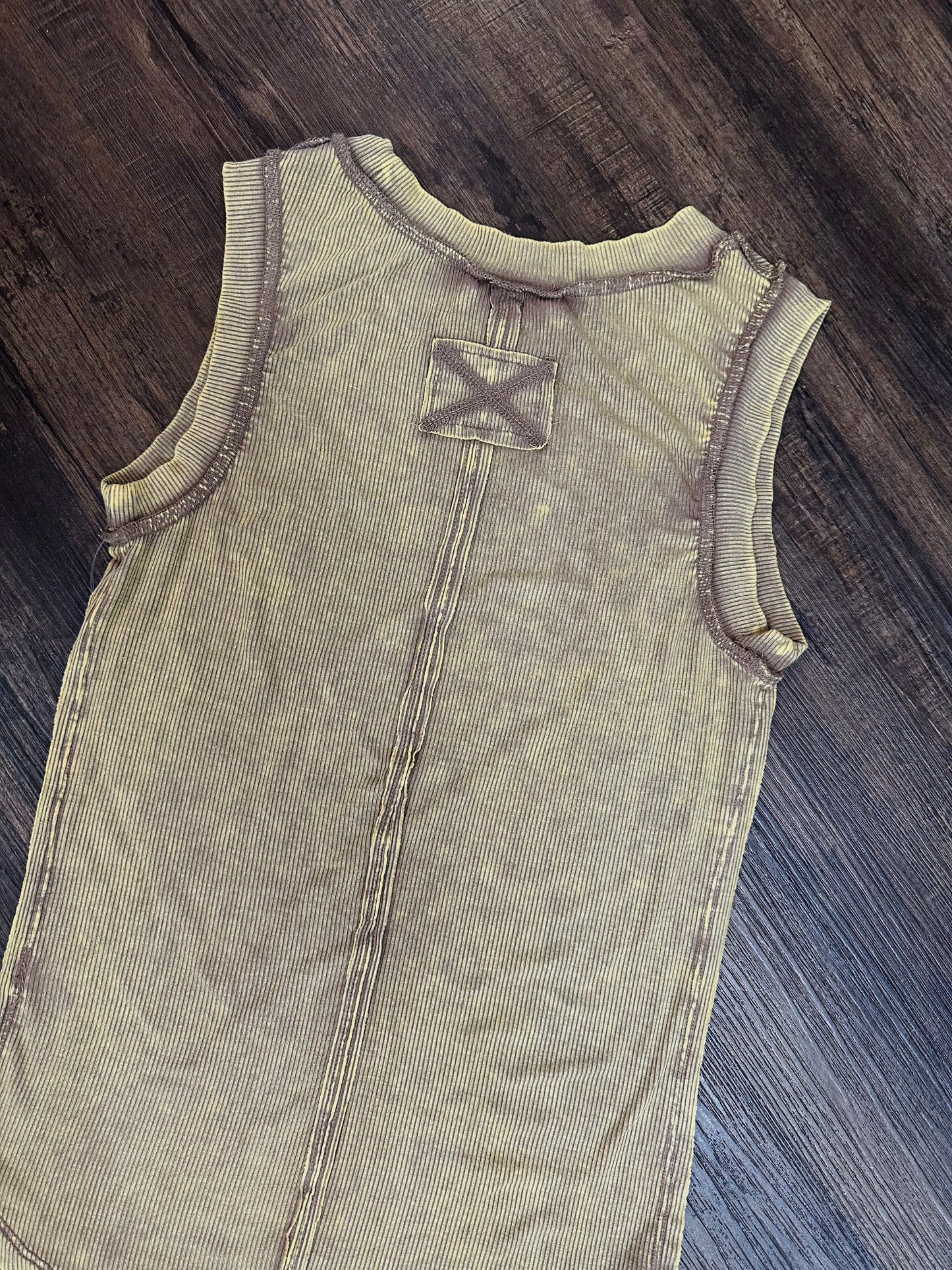 Mocha Acid Wash Ribbed Tank Top