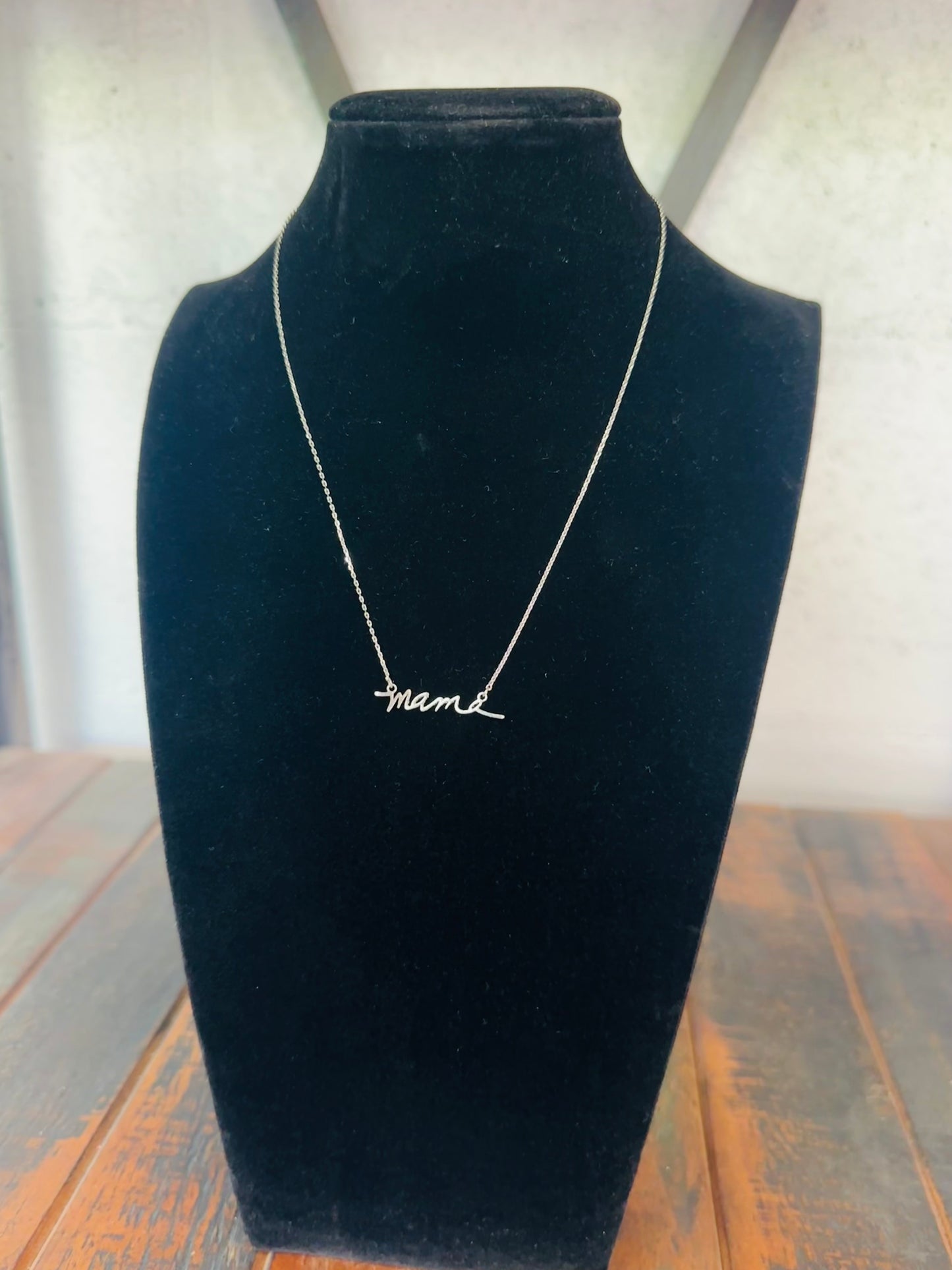 Silver Mama Script Dainty Necklace