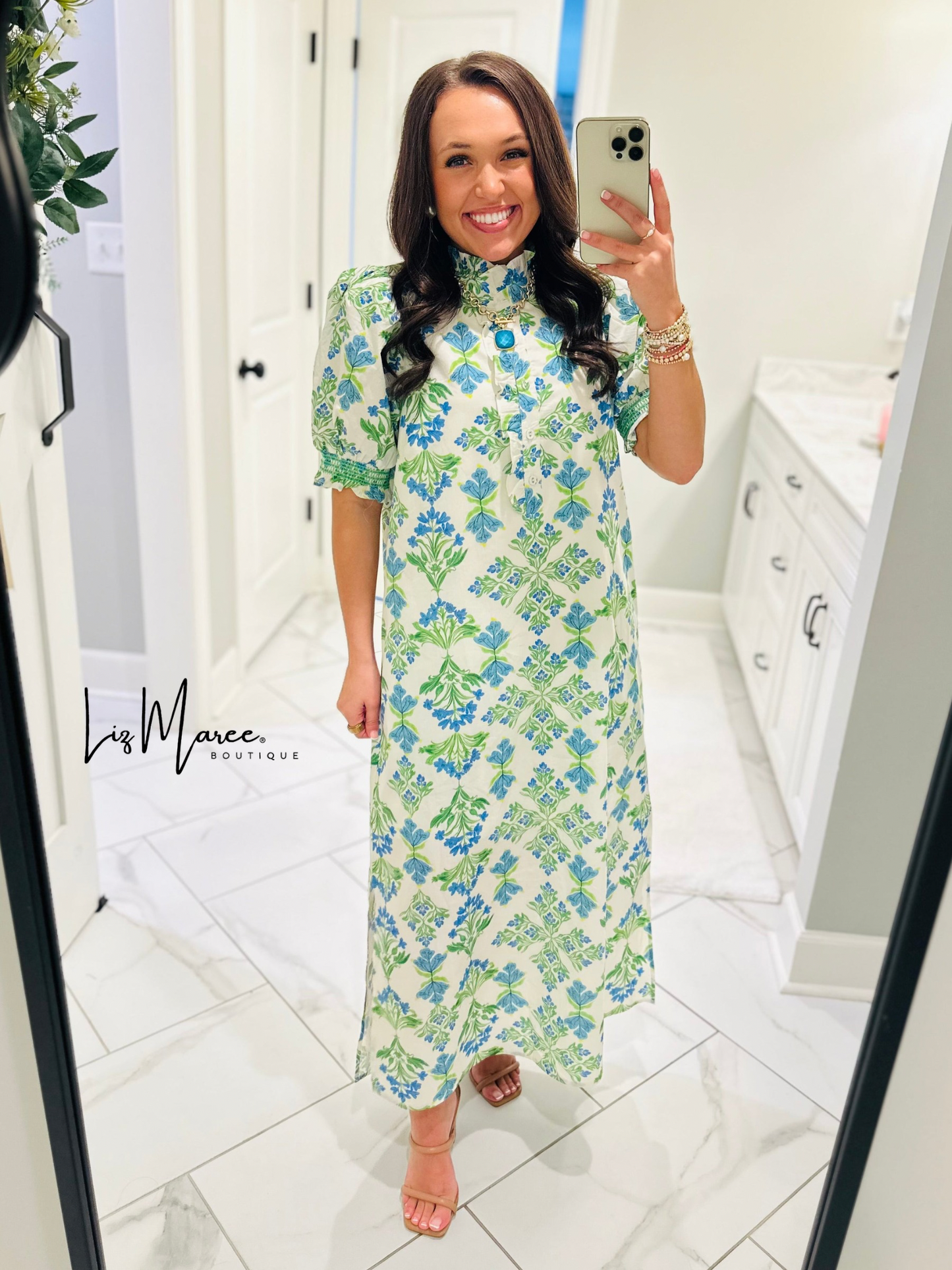 The Lana Blue + Green Botanical Maxi Dress