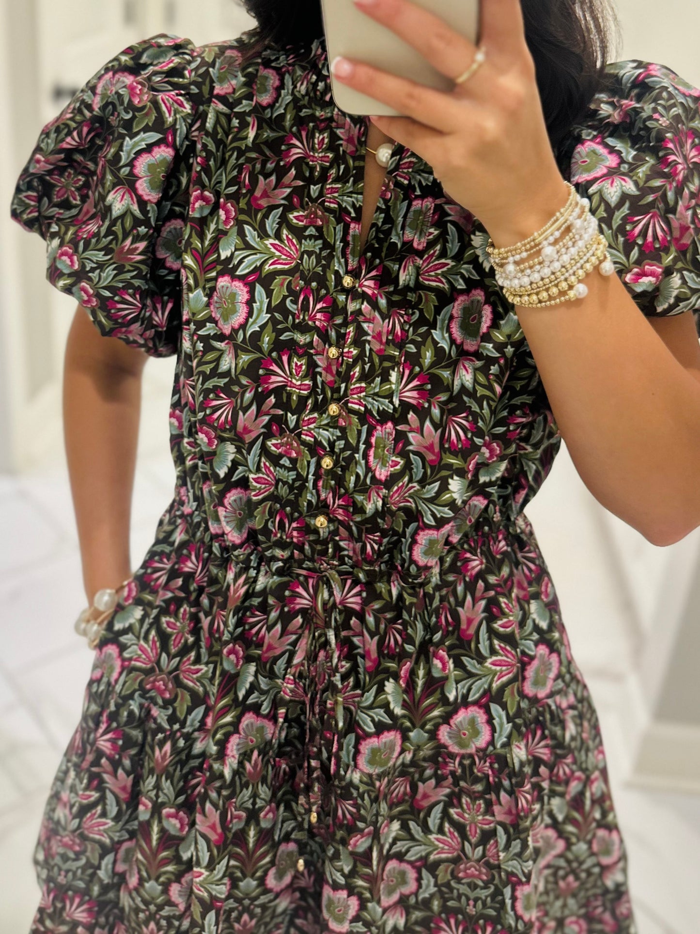 The Soph Brown Floral Puff Sleeve Dress