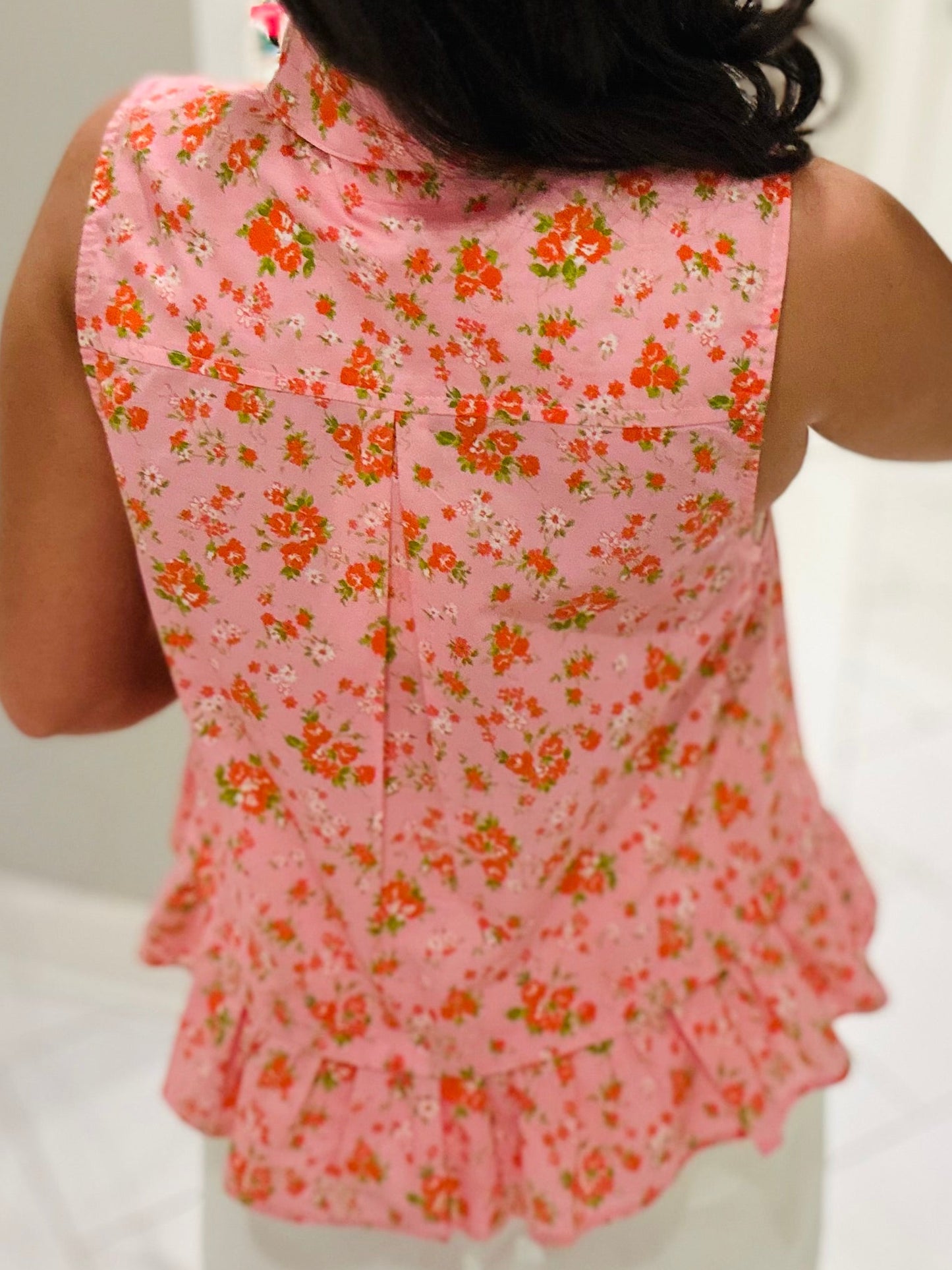 The Jane Pink Floral Bow Top